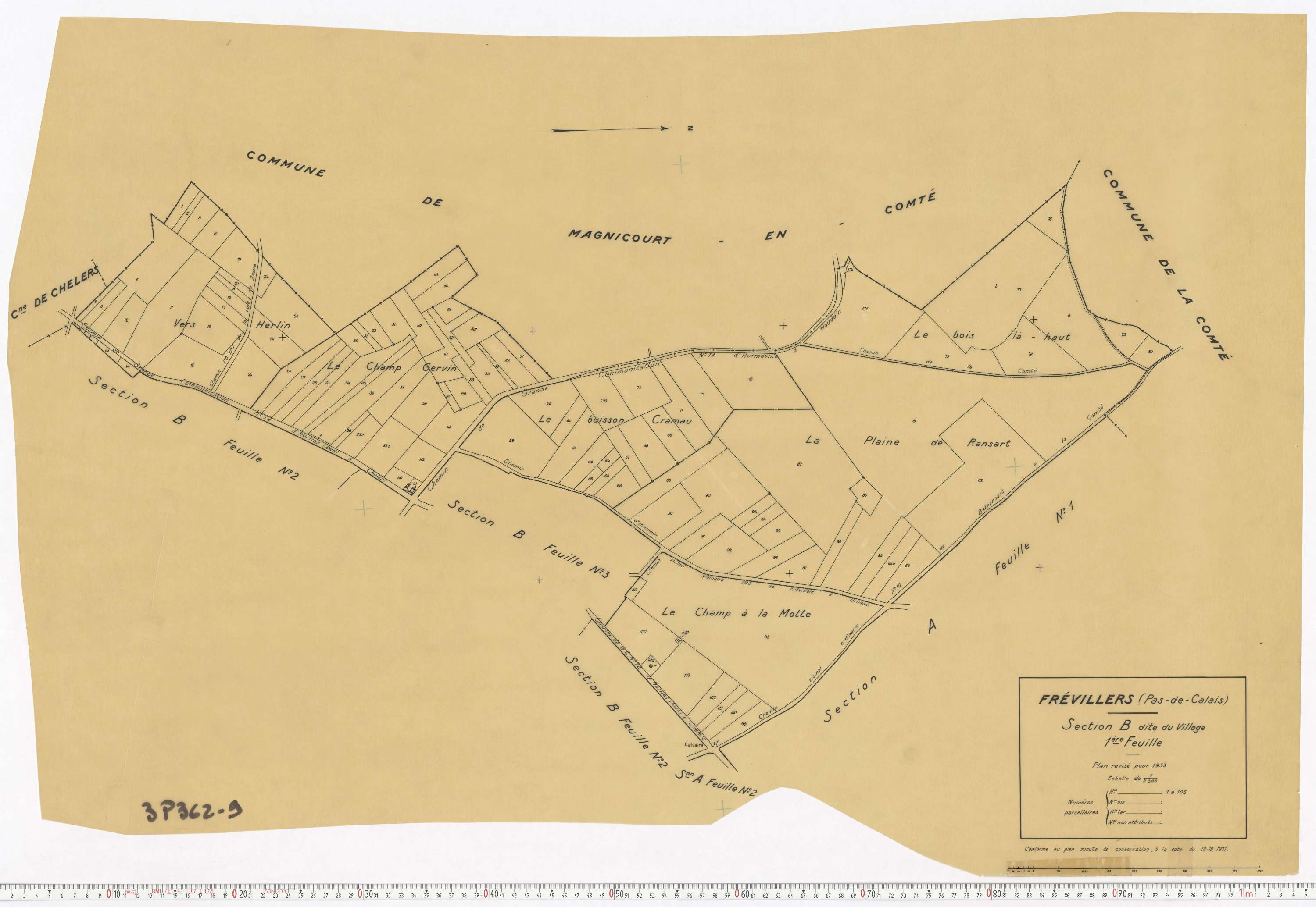 Frévillers - Section B, feuille 1.