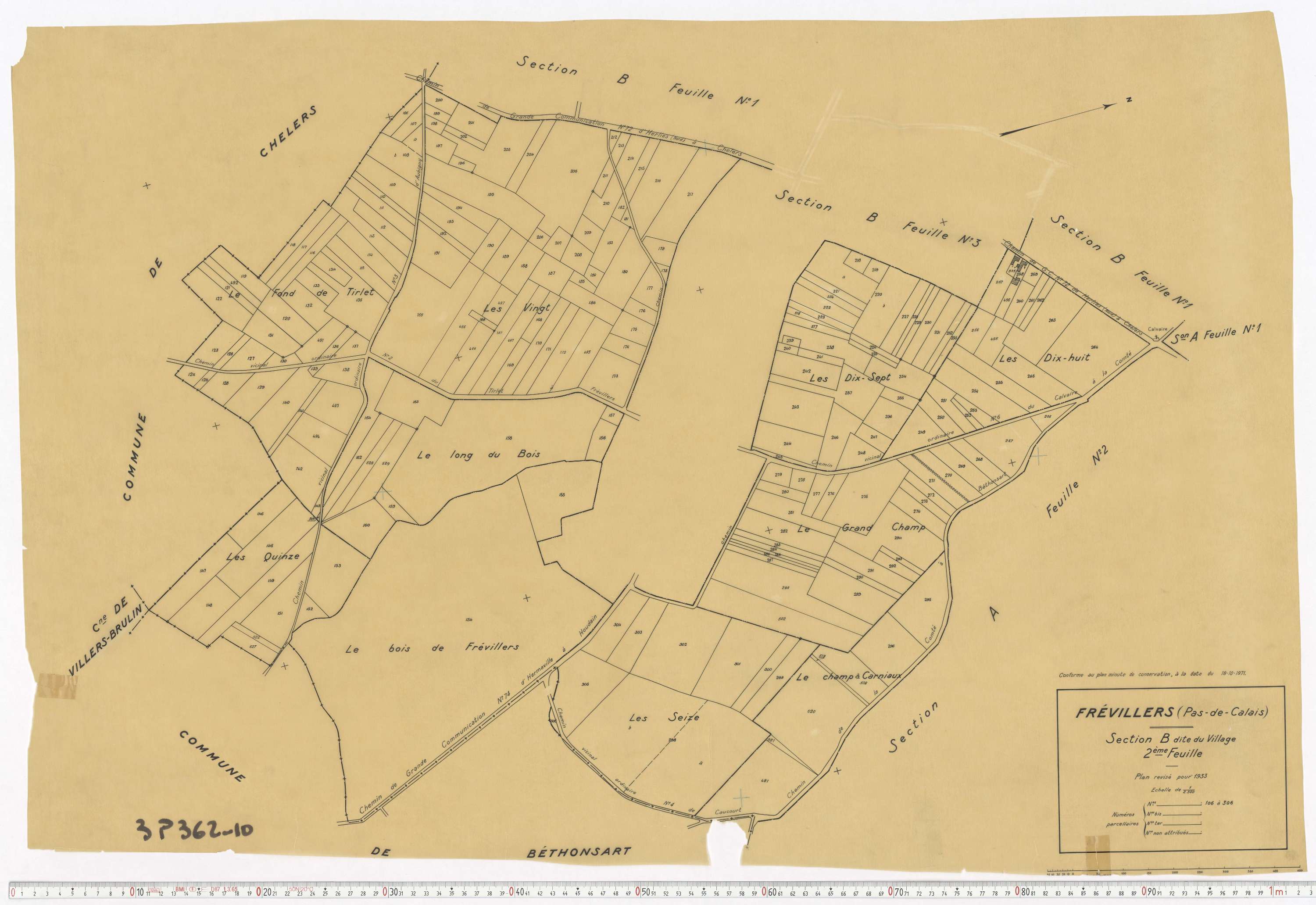 Frévillers - Section B, feuille 2.