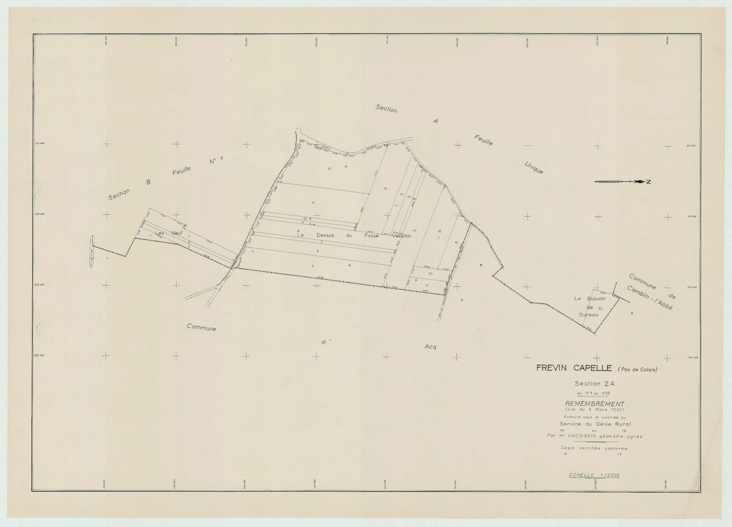 Frévin-Capelle - Plan de remembrement : section ZA.