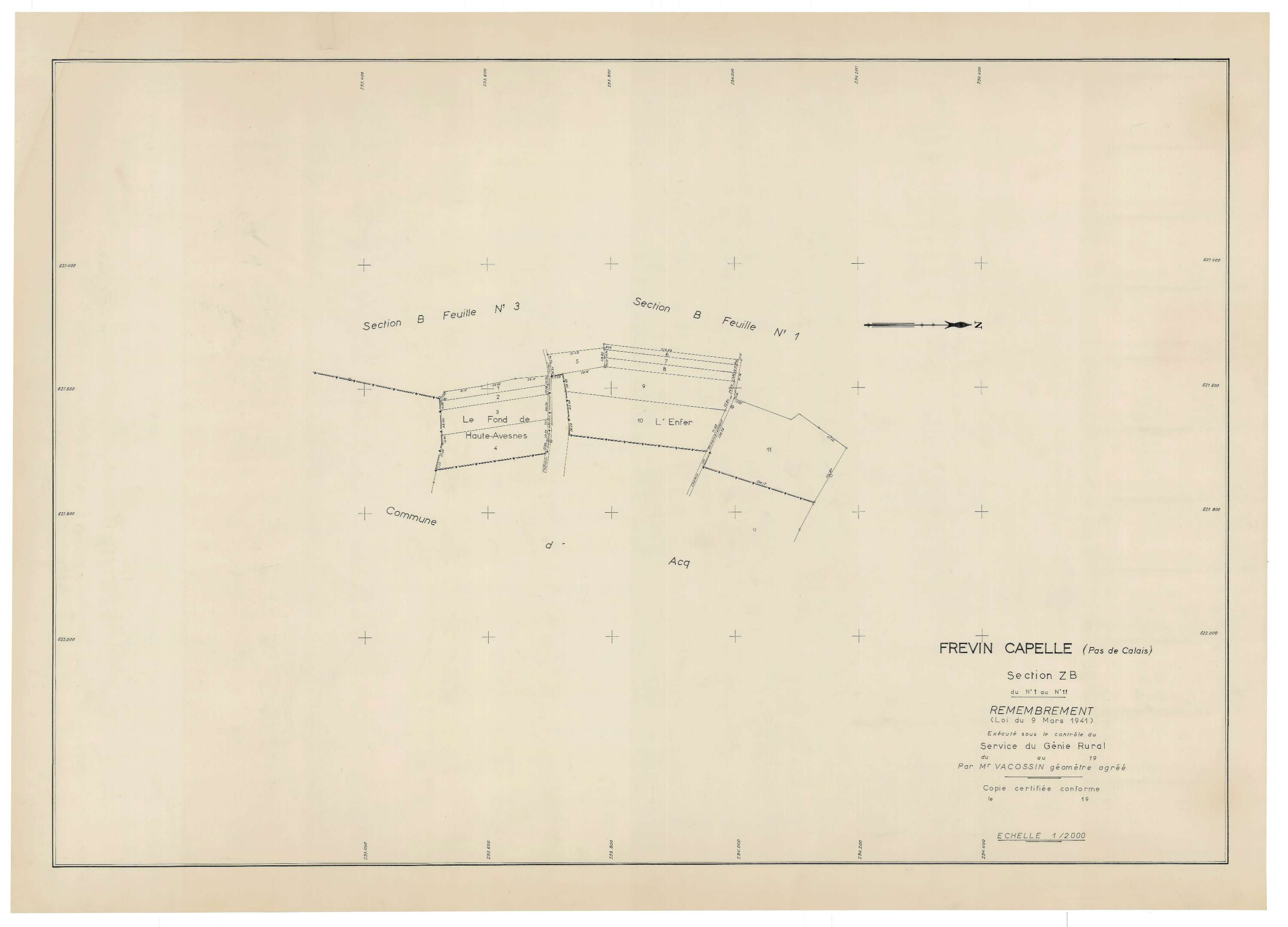 Frévin-Capelle - Plan de remembrement : section ZB.