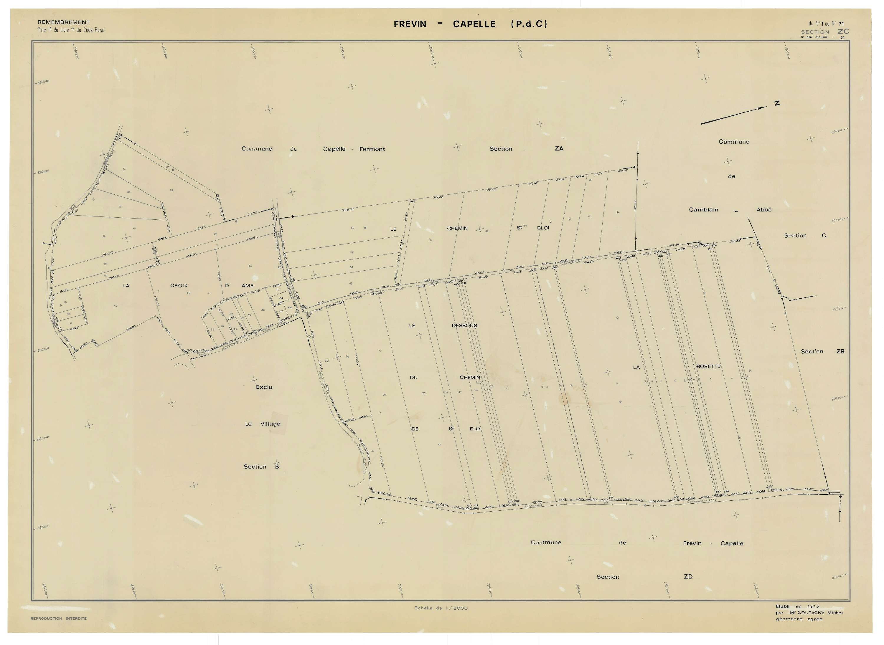 Frévin-Capelle - Plan de remembrement : section ZC.