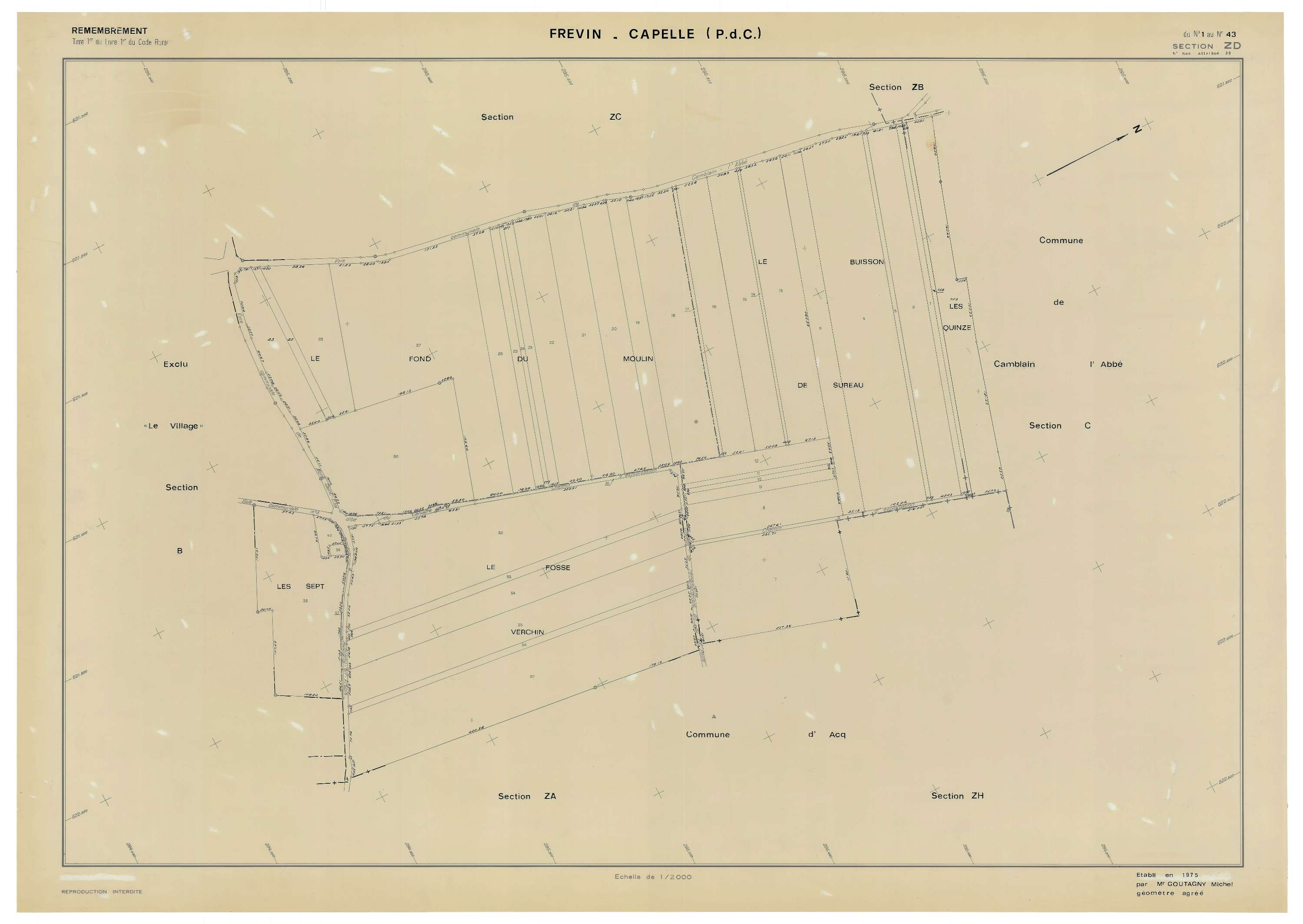 Frévin-Capelle - Plan de remembrement : section ZD.