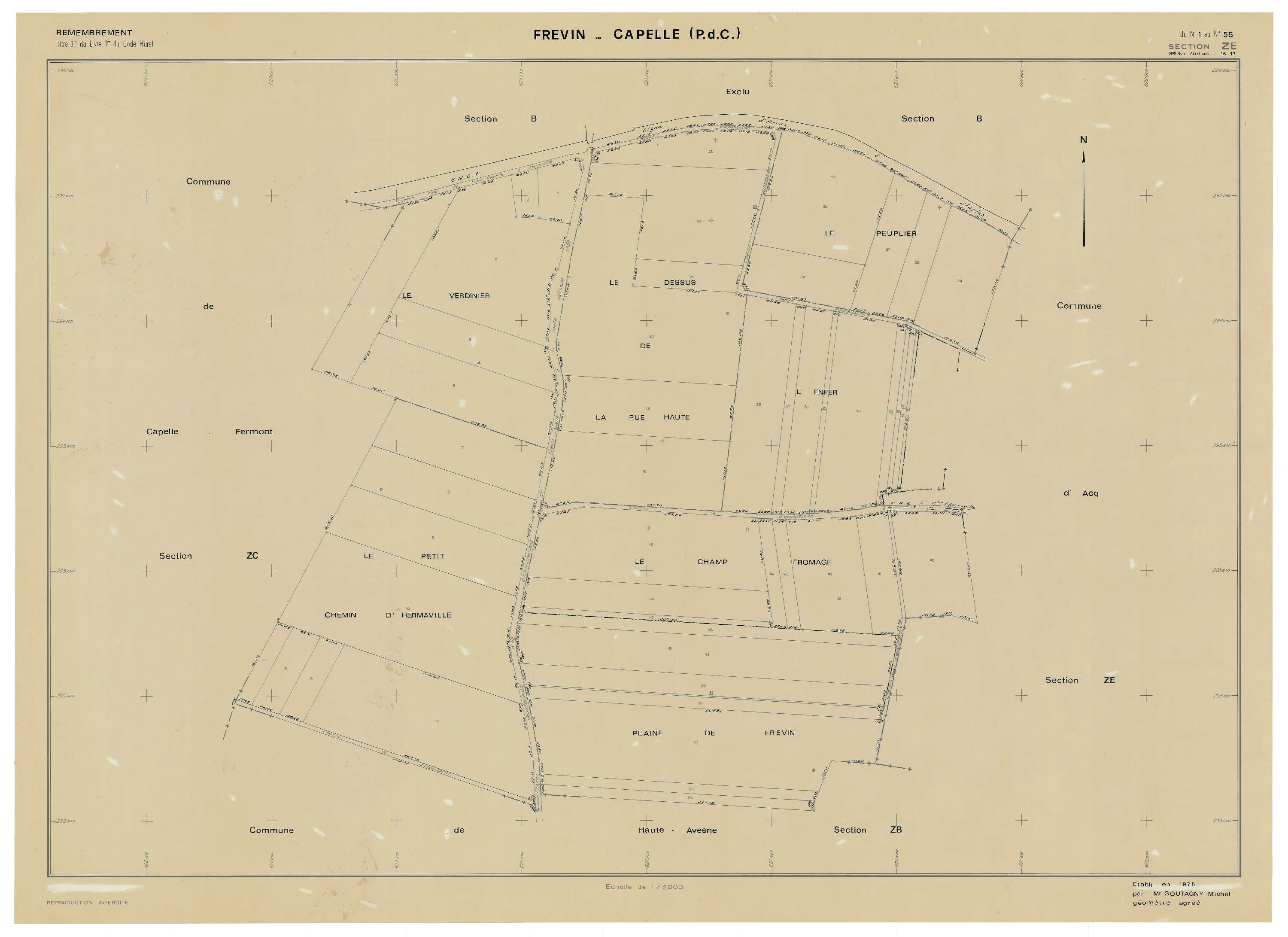 Frévin-Capelle - Plan de remembrement : section ZE.