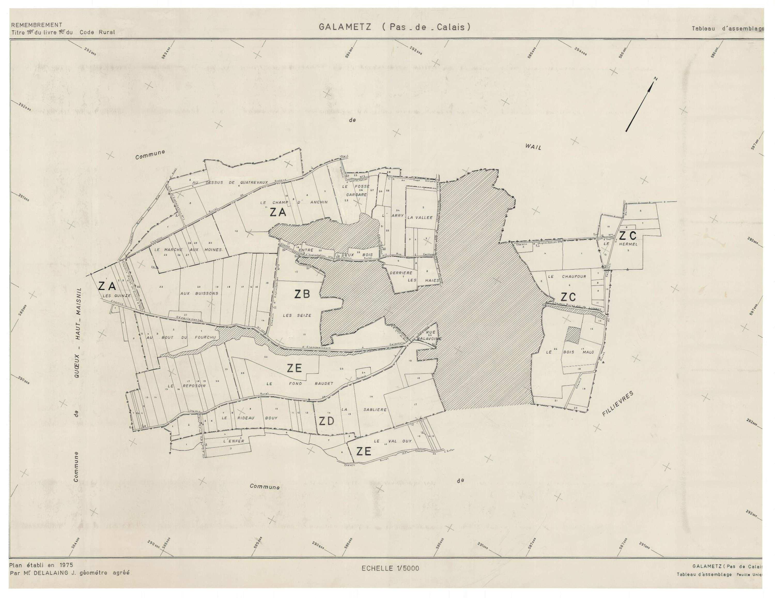 Galametz - Plan cadastral : tableau d'assemblage postérieur au remembrement.