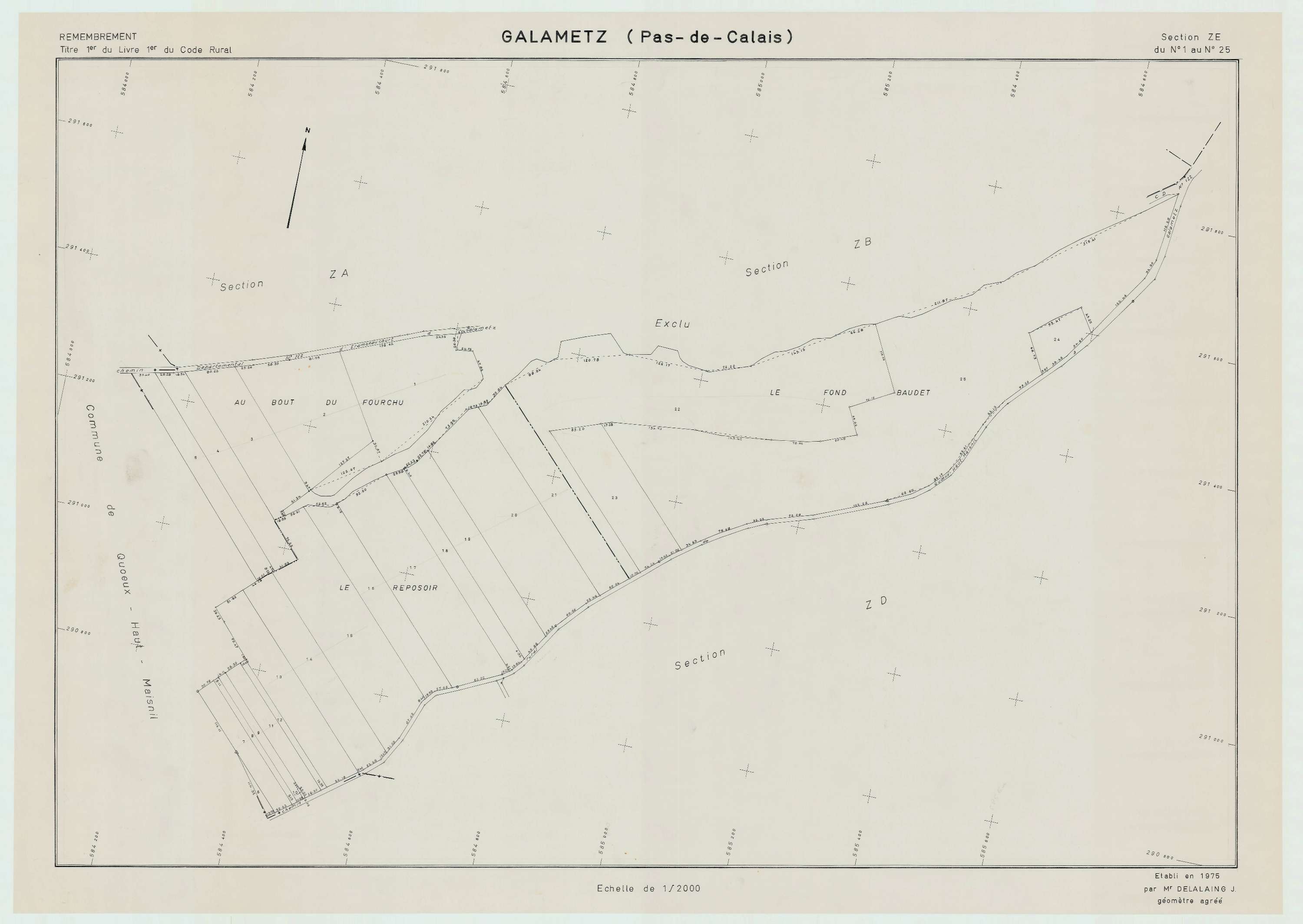 Galametz - Plan de remembrement : section ZE.