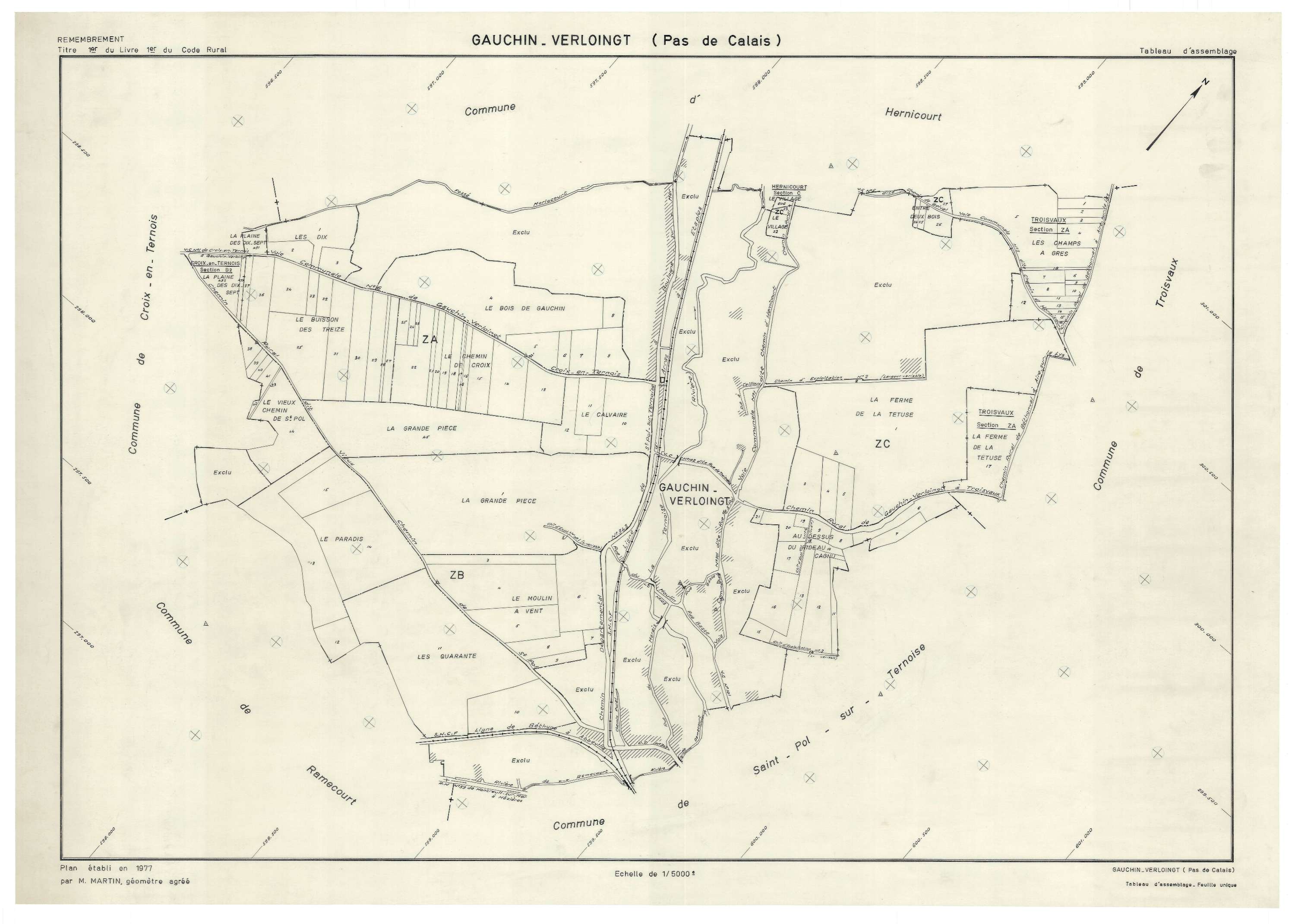 Gauchin-Verloingt - Plan cadastral : tableau d'assemblage postérieur au remembrement.