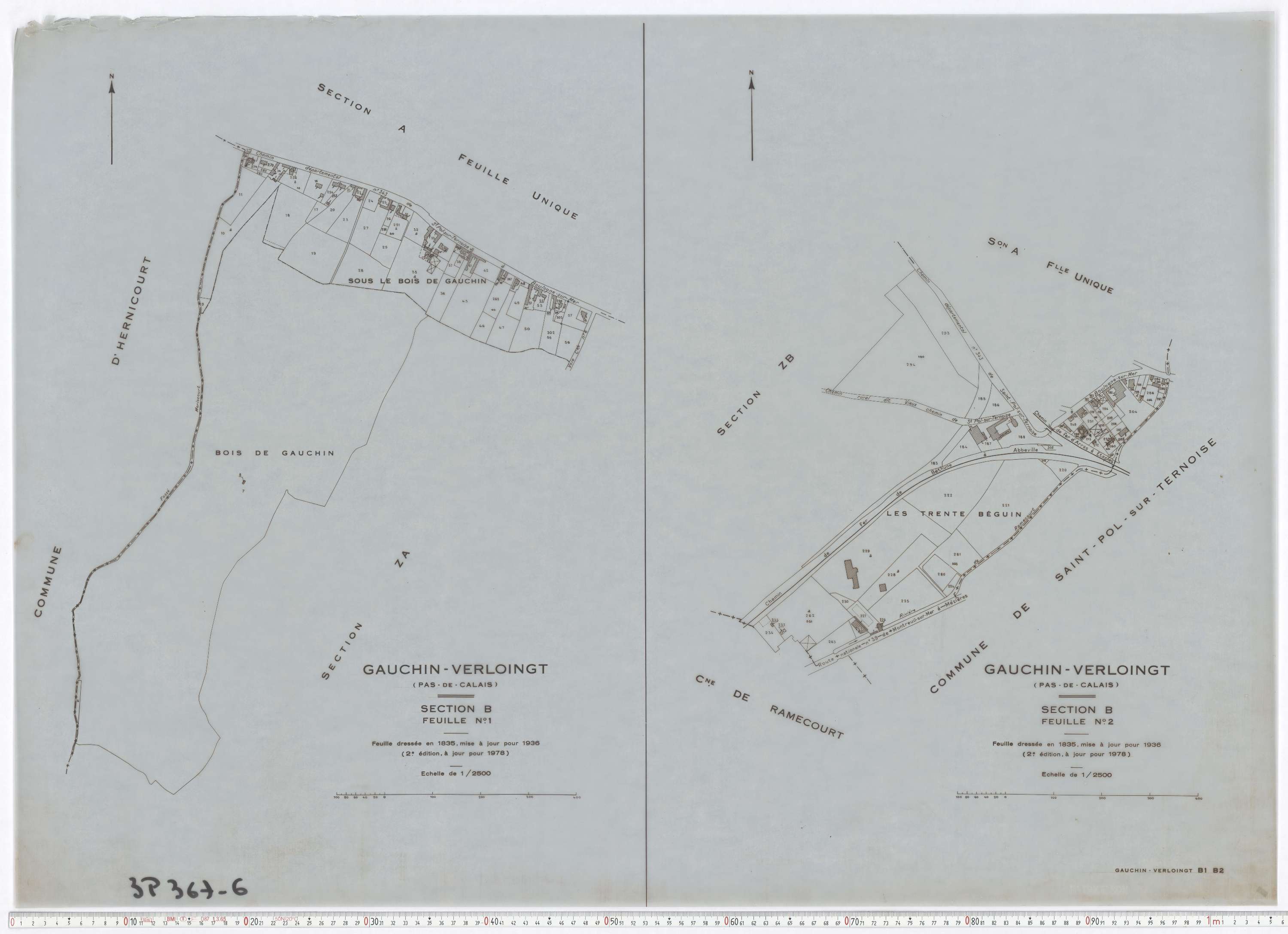 Gauchin-Verloingt - Section B, feuilles 1 et 2.