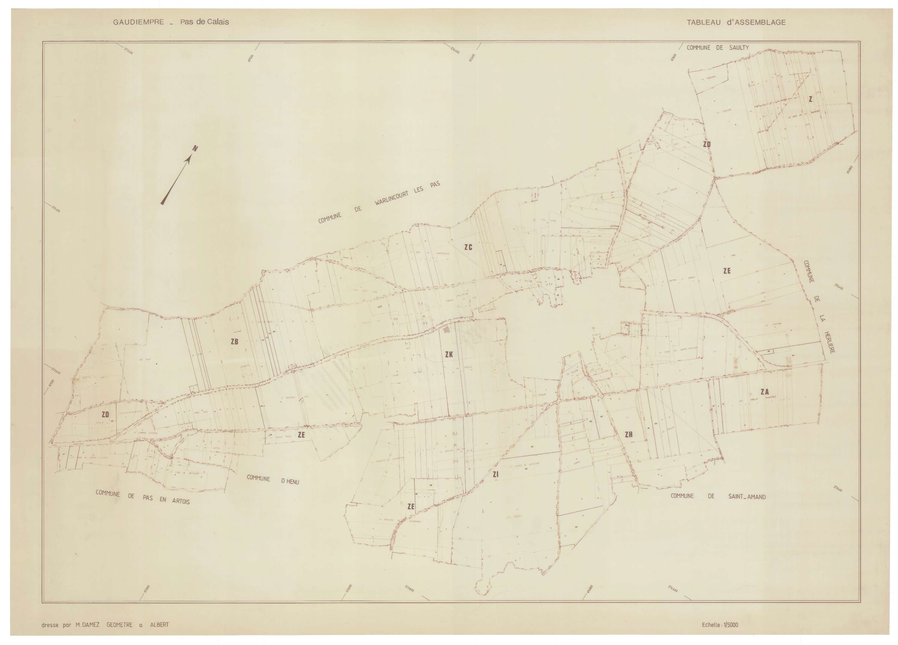 Gaudiempré - Plan cadastral : tableau d'assemblage postérieur au remembrement.