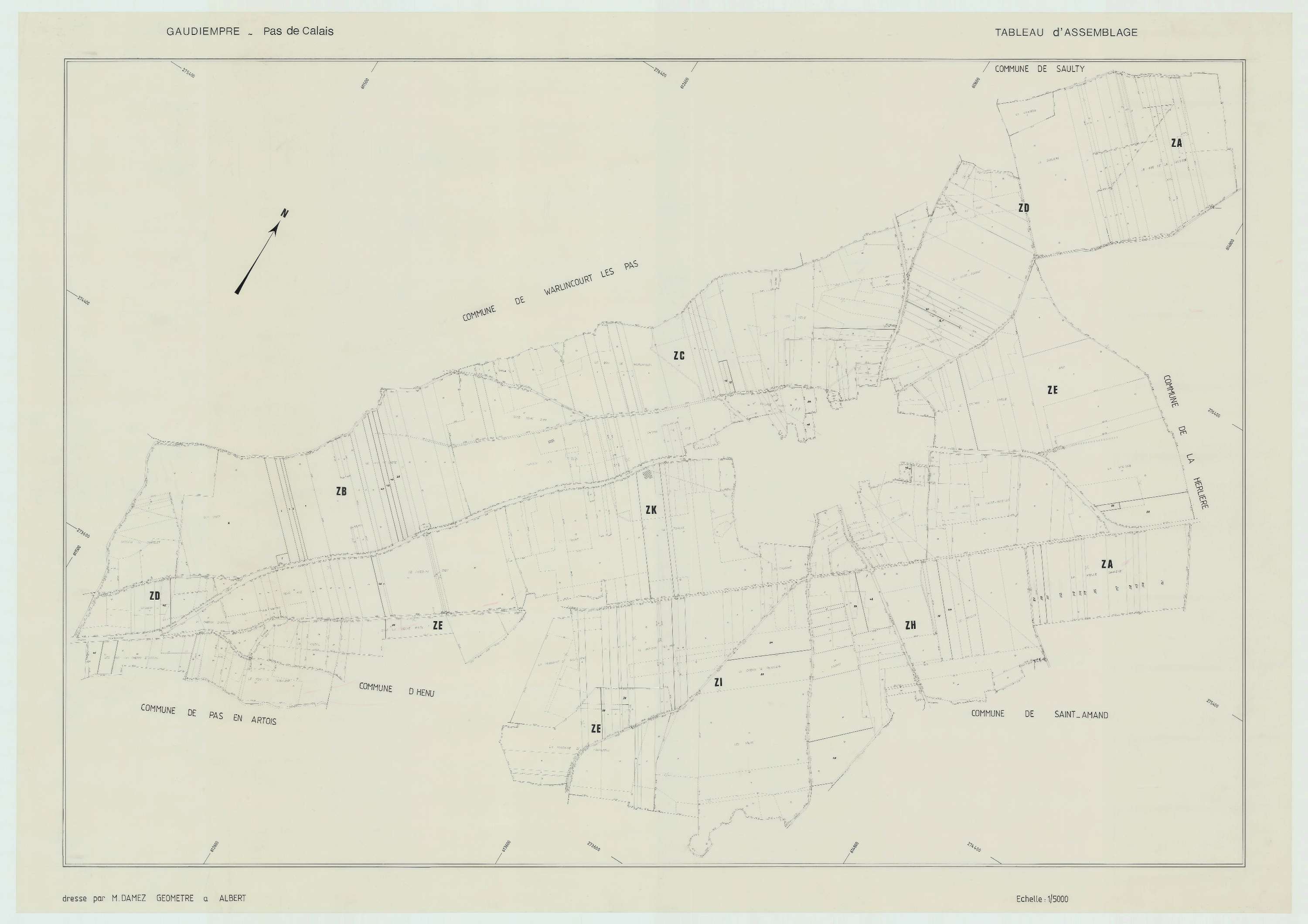 Gaudiempré - Plan cadastral : tableau d'assemblage postérieur au remembrement.
