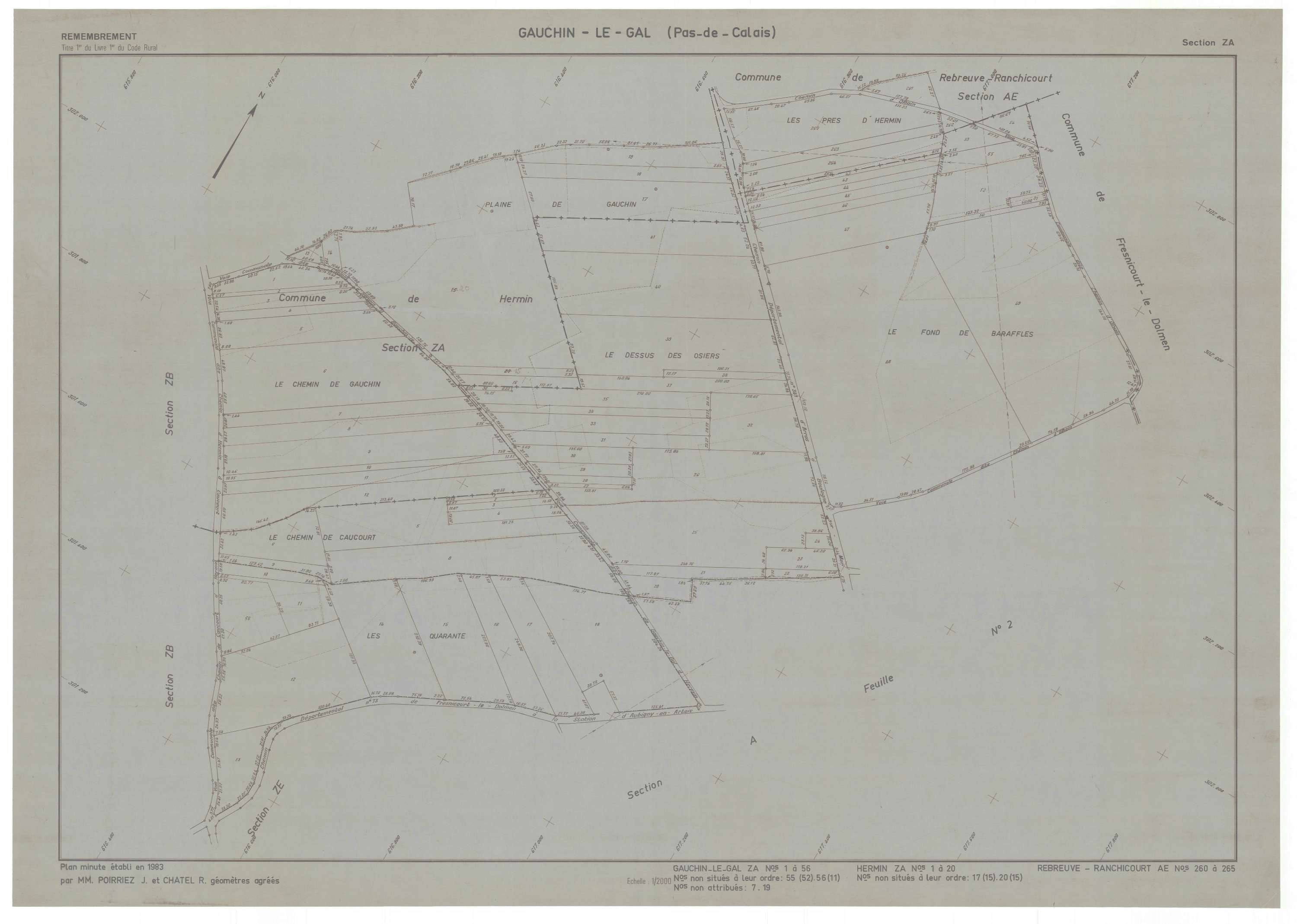 Gavrelle - Plan cadastral : tableau d'assemblage postérieur au remembrement.