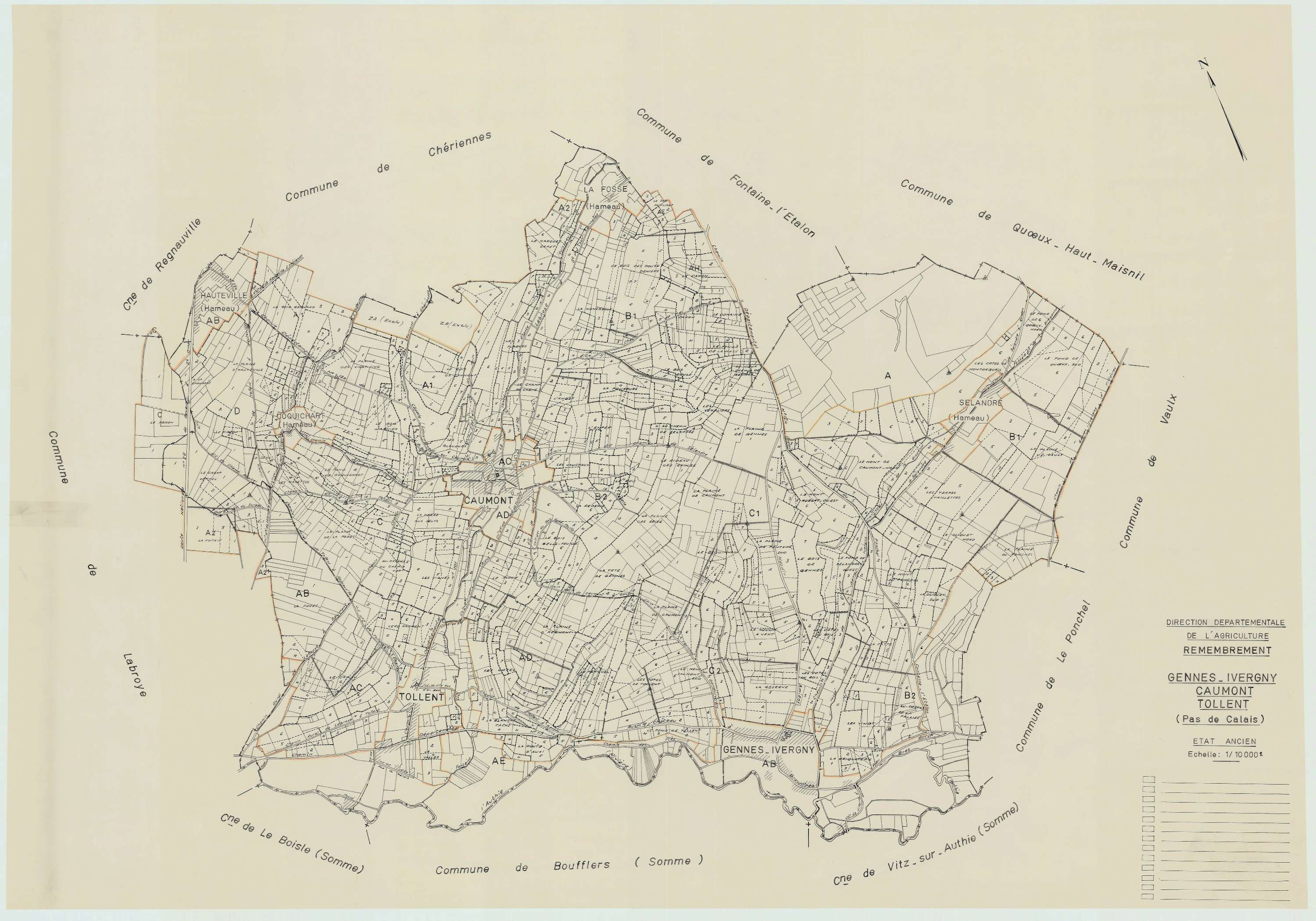 Gennes-Ivergny - Plan cadastral : tableau d'assemblage antérieur au remembrement.