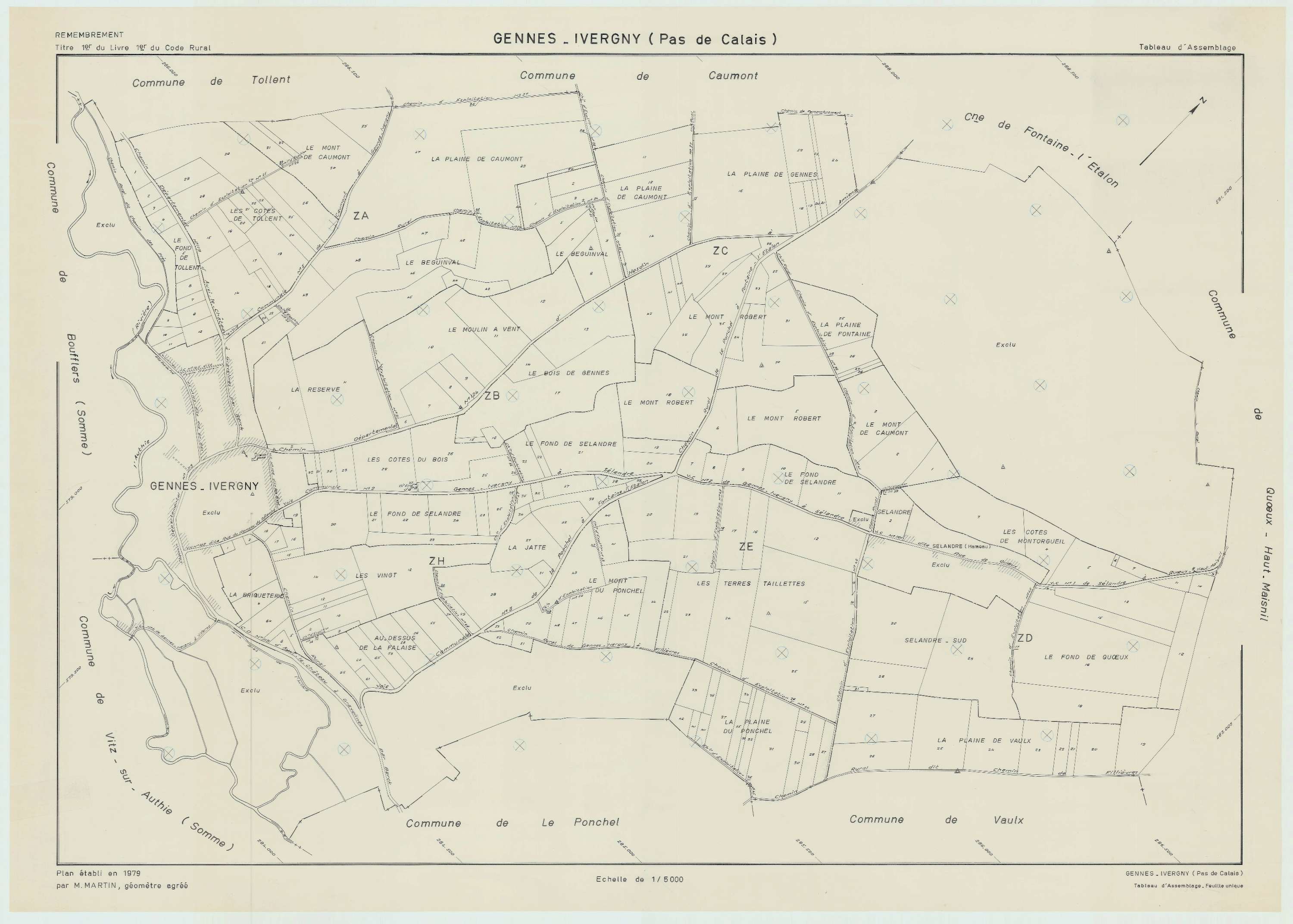 Gennes-Ivergny - Plan cadastral : tableau d'assemblage postérieur au remembrement.