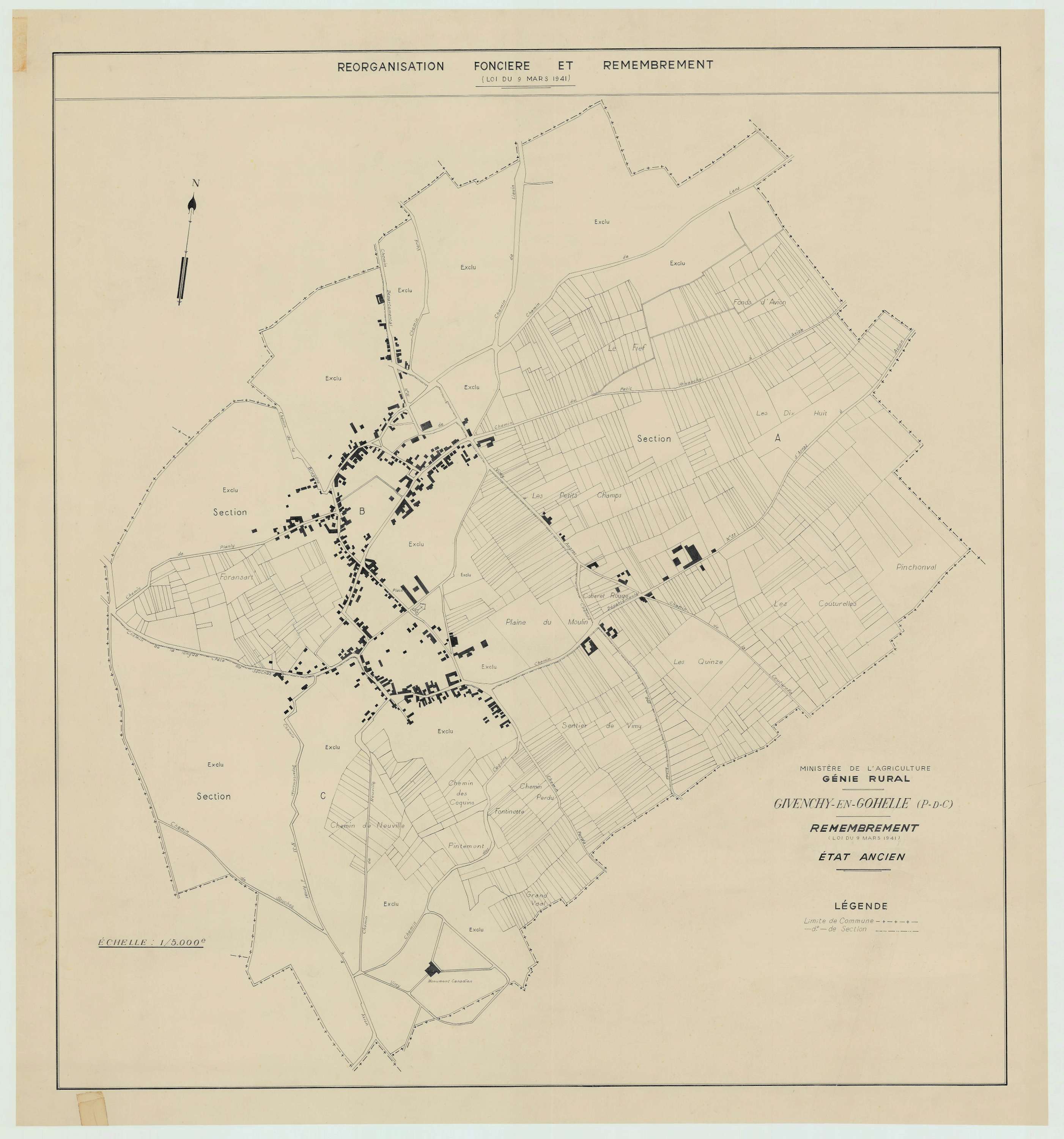 Givenchy-en-Gohelle - Plan cadastral : tableau d'assemblage antérieur au remembrement.