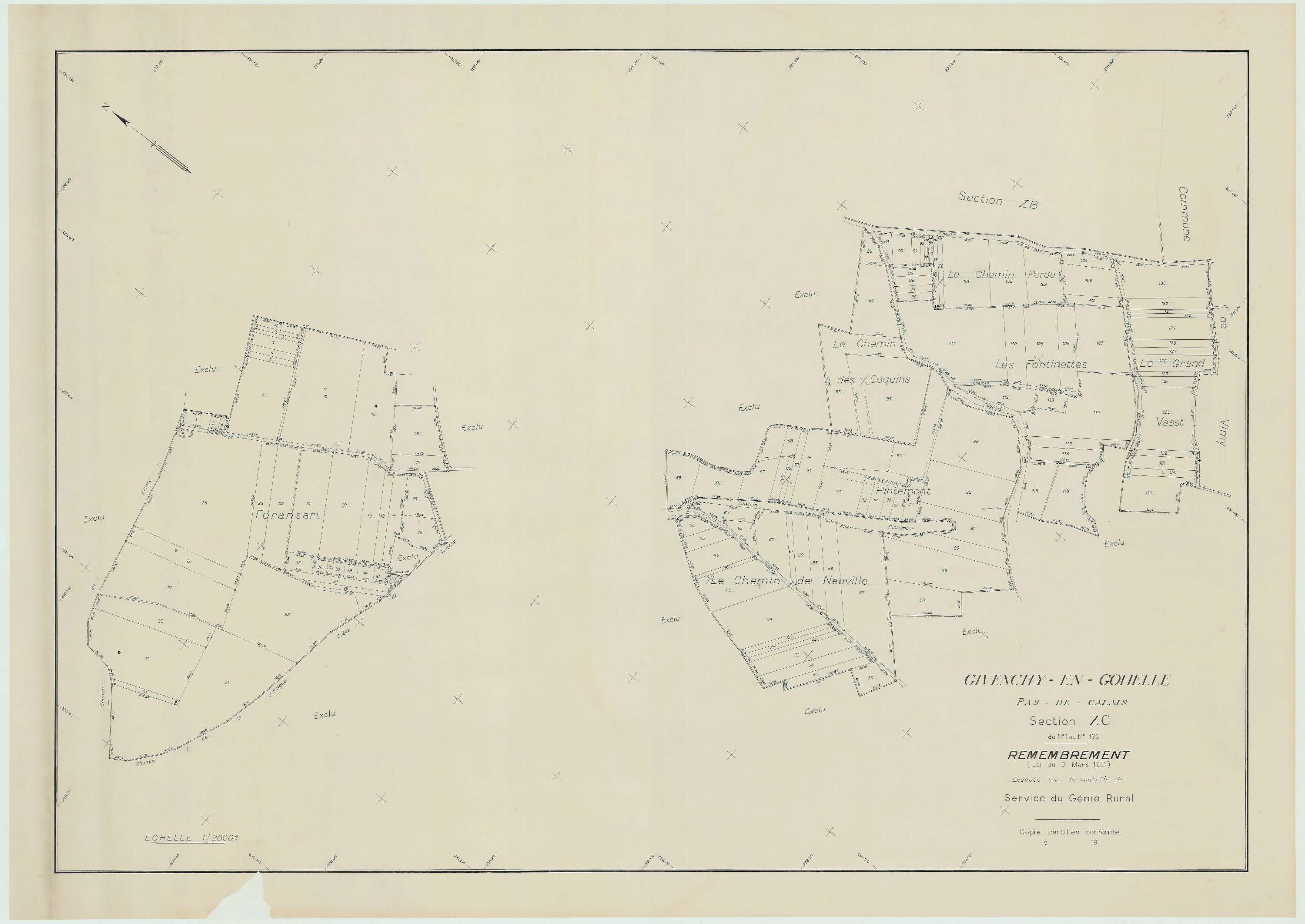Givenchy-en-Gohelle - Plan de remembrement : section ZC.
