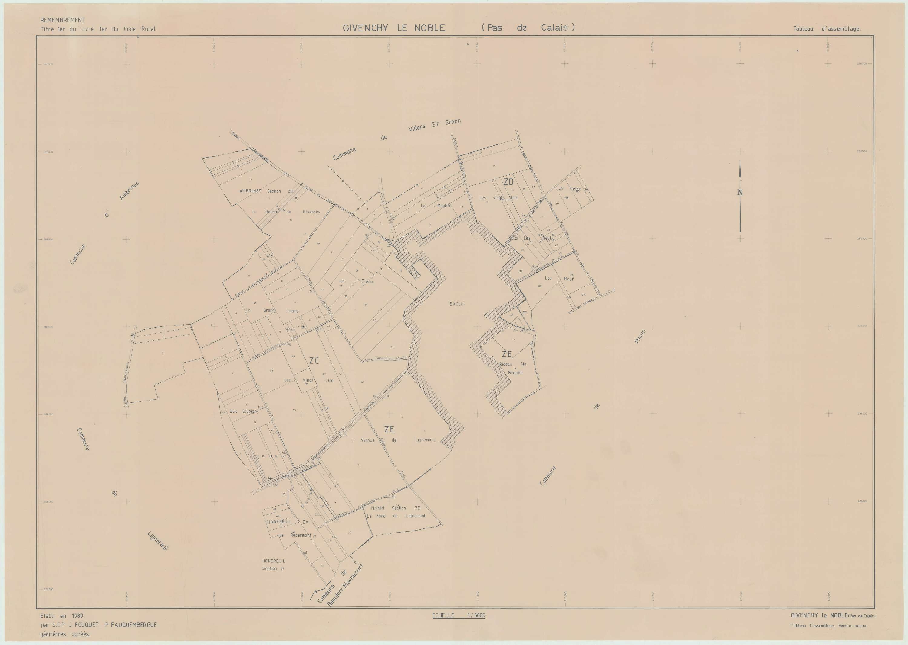 Givenchy-le-Noble - Plan cadastral : tableau d'assemblage postérieur au remembrement.