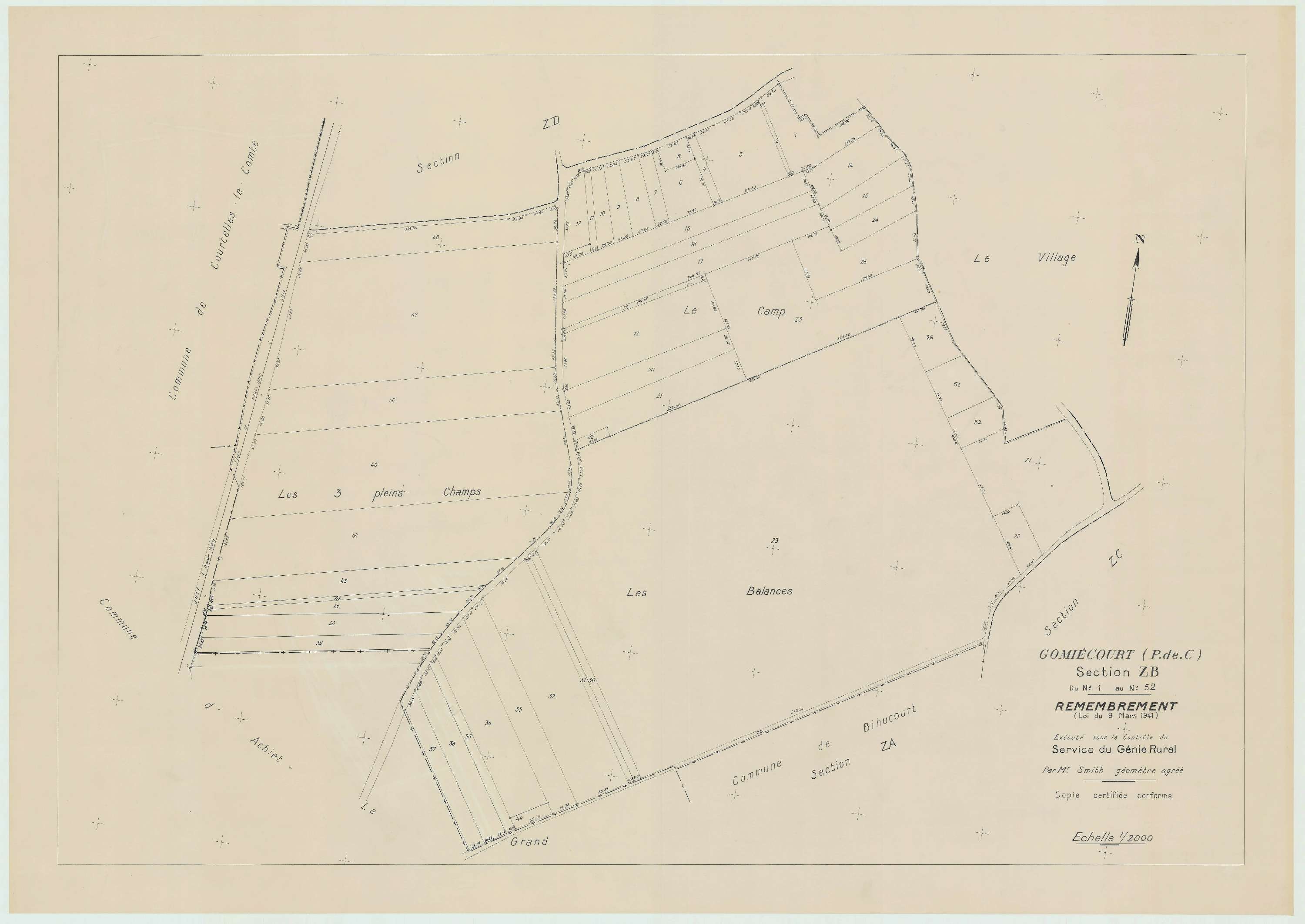 Gomiécourt - Plan de remembrement : section ZB.