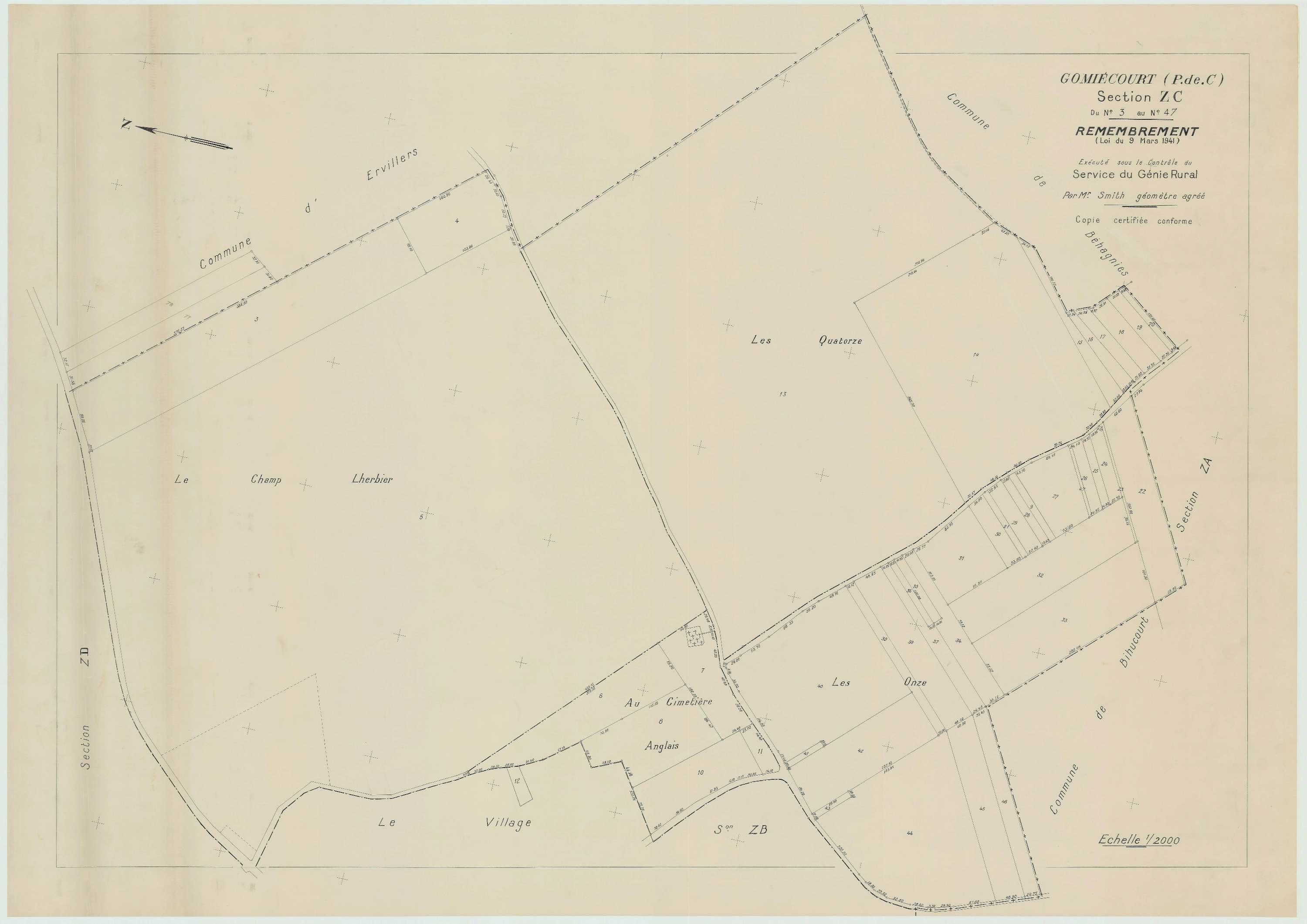 Gomiécourt - Plan de remembrement : section ZC.