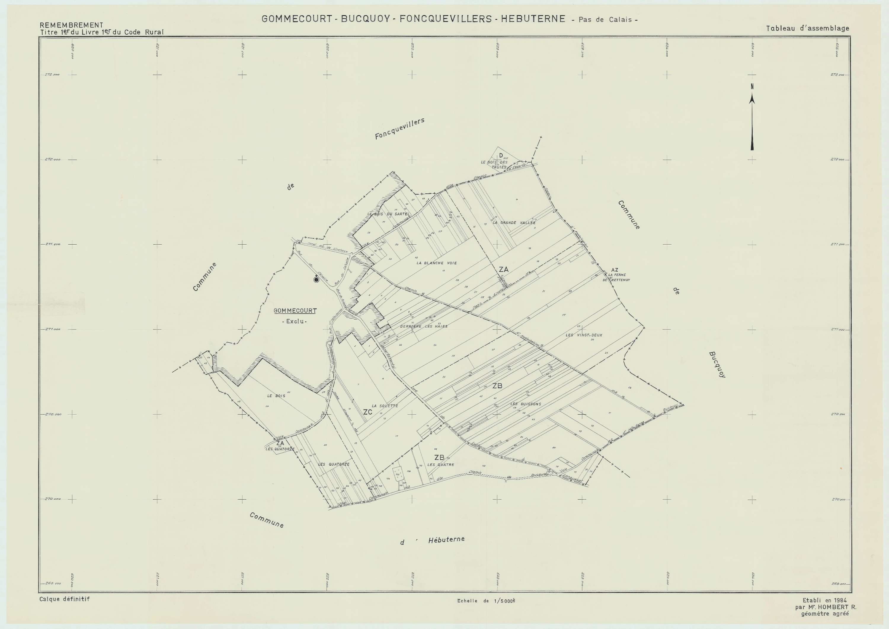 Gommecourt - Plan cadastral : tableau d'assemblage postérieur au remembrement.