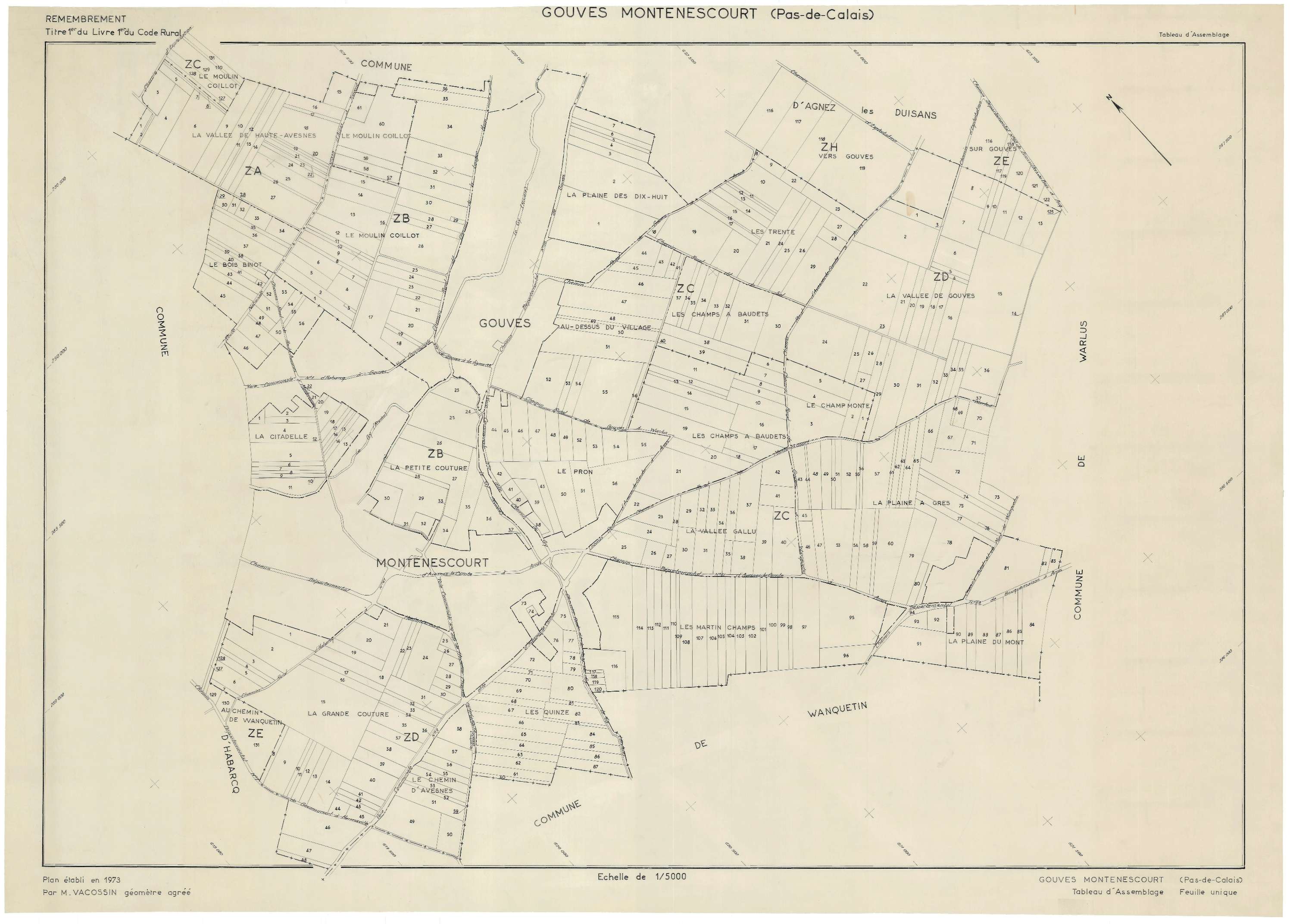 Gouves - Plan cadastral : tableau d'assemblage postérieur au remembrement.