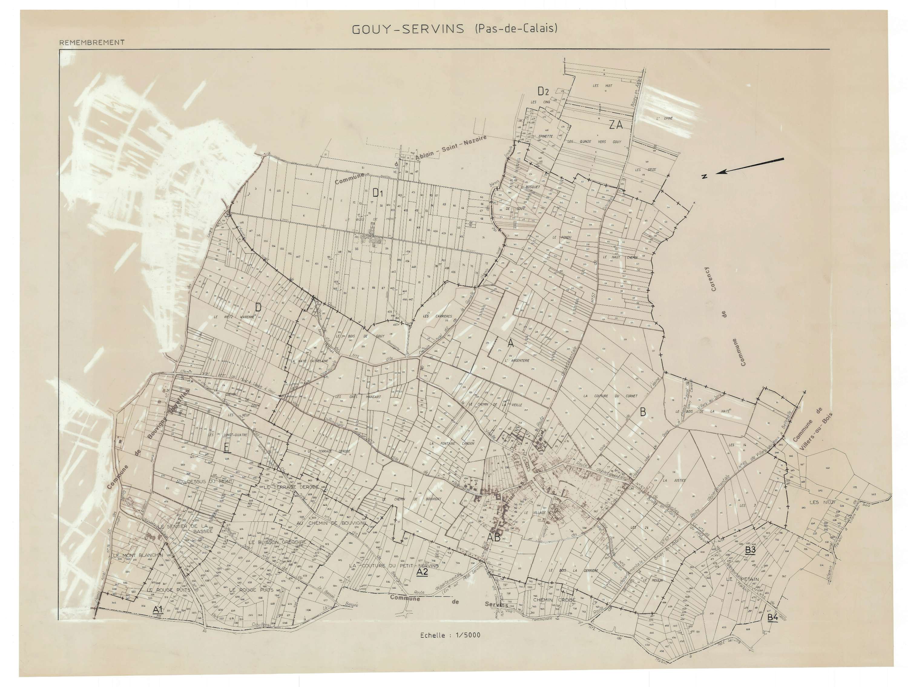 Gouy-Servins - Plan cadastral : tableau d'assemblage antérieur au remembrement.