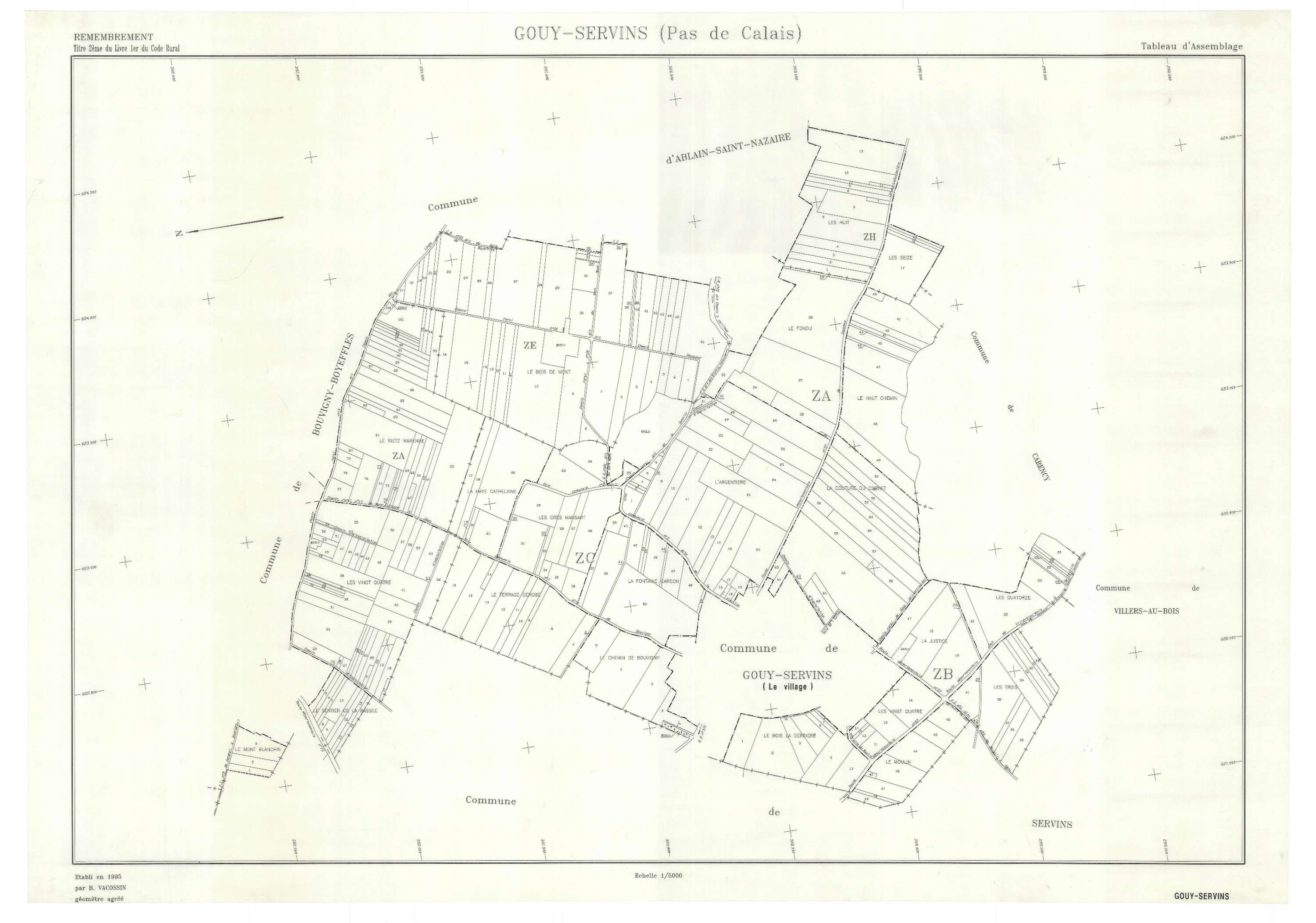 Gouy-Servins - Plan cadastral : tableau d'assemblage postérieur au remembrement.