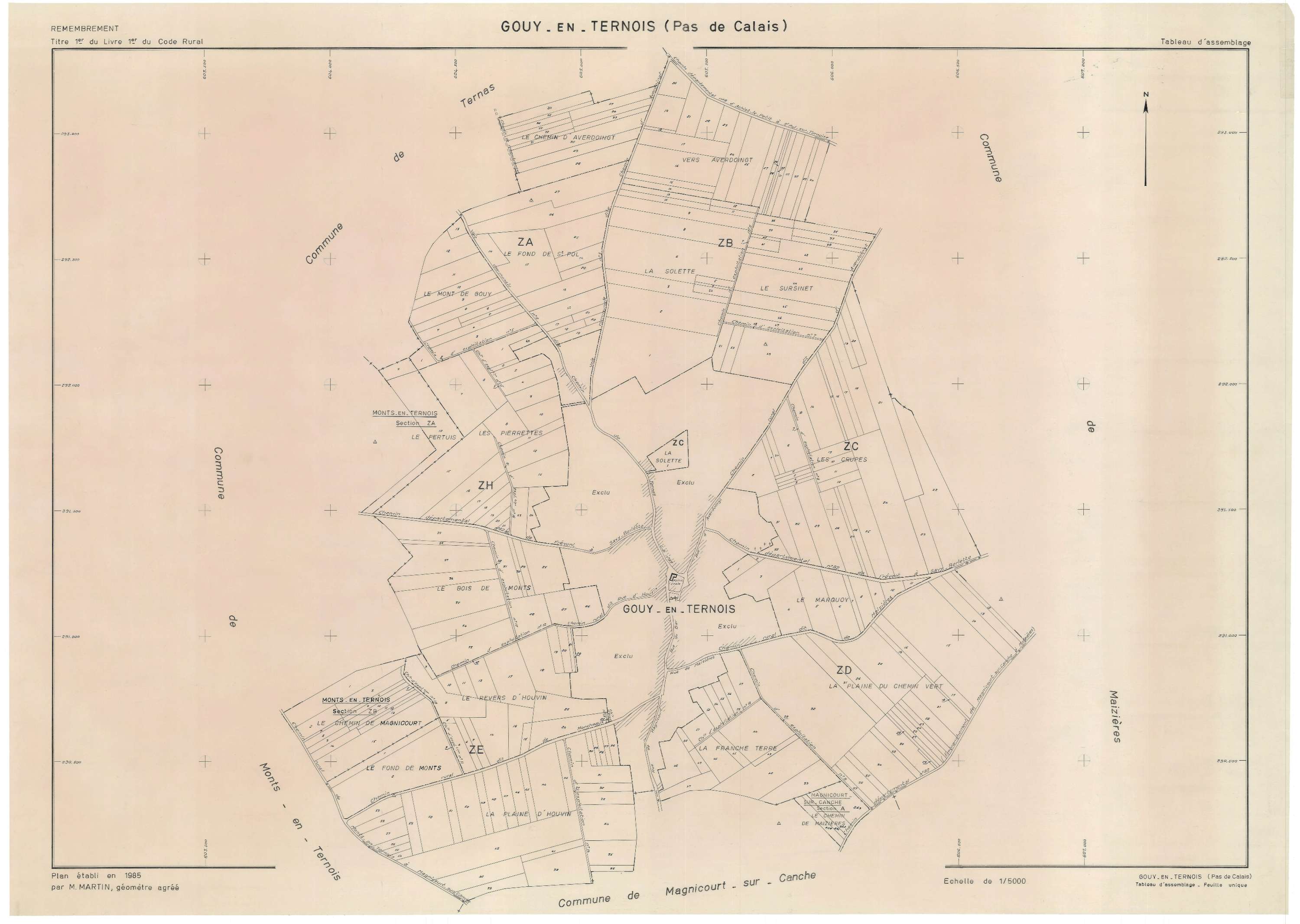 Gouy-en-Ternois - Plan cadastral : tableau d'assemblage postérieur au remembrement.