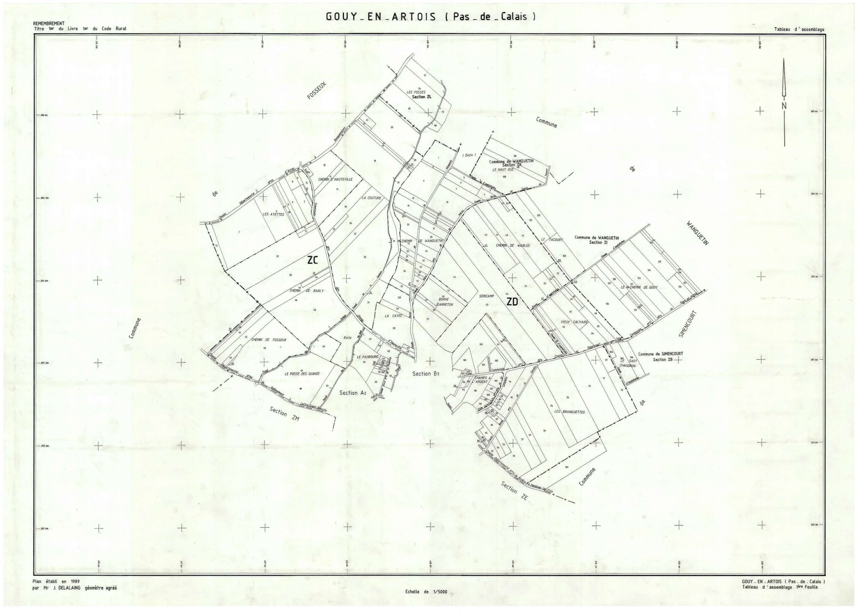 Gouy-Saint-André - Plan cadastral : tableau d'assemblage postérieur au remembrement.