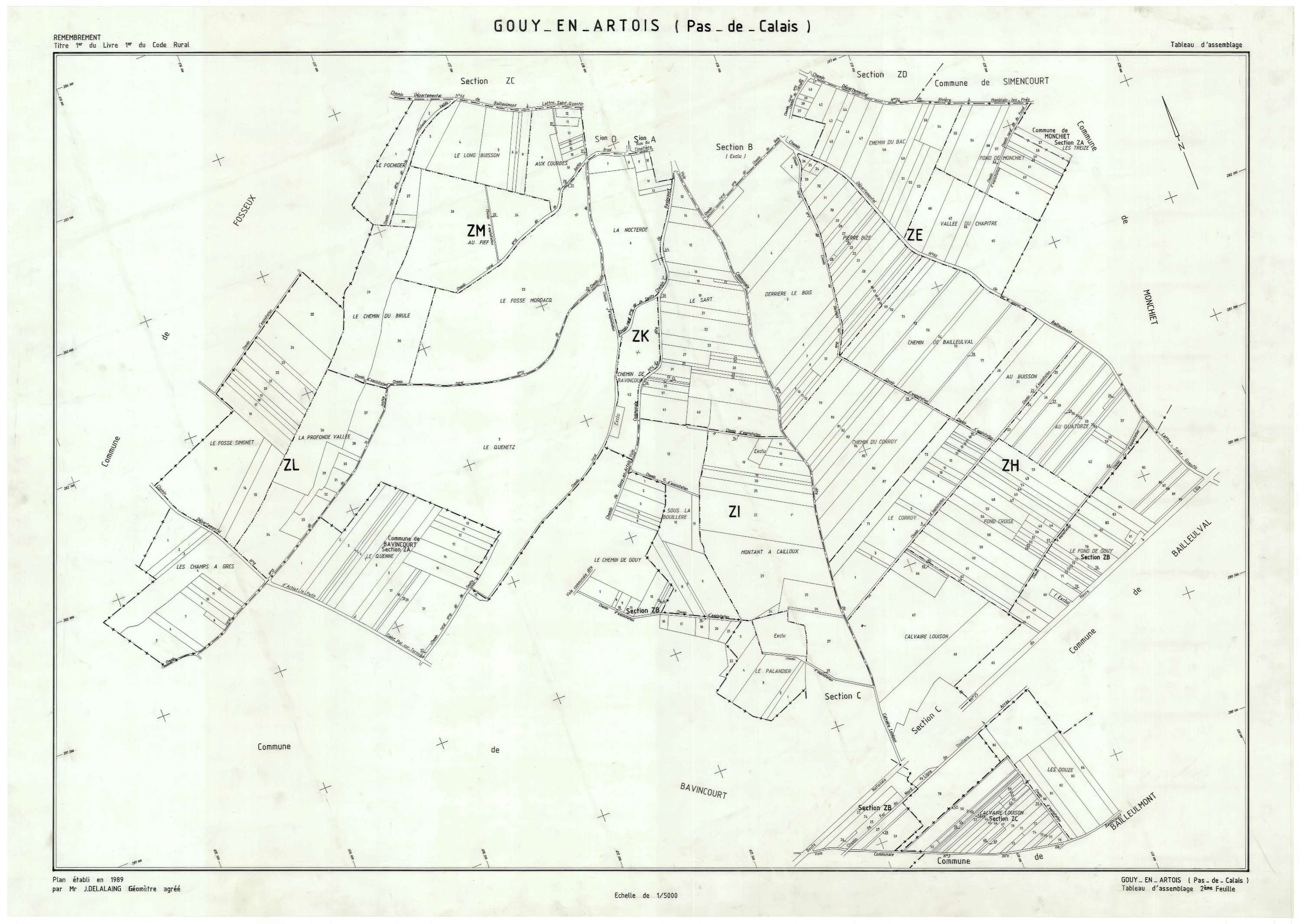 Gouy-Saint-André - Plan cadastral : tableau d'assemblage postérieur au remembrement.