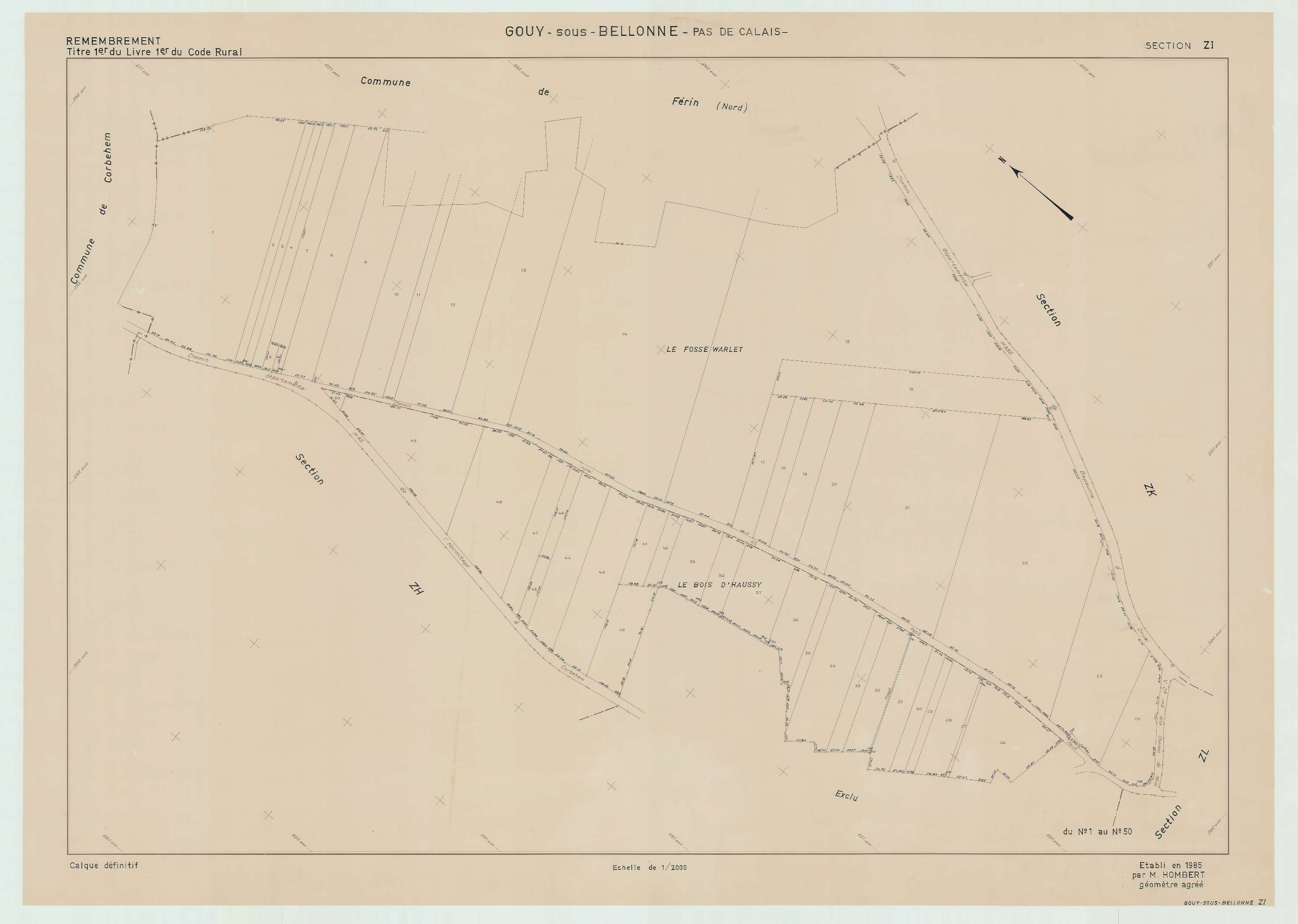 Gouy-sous-Bellonne - Plan de remembrement : section ZI.
