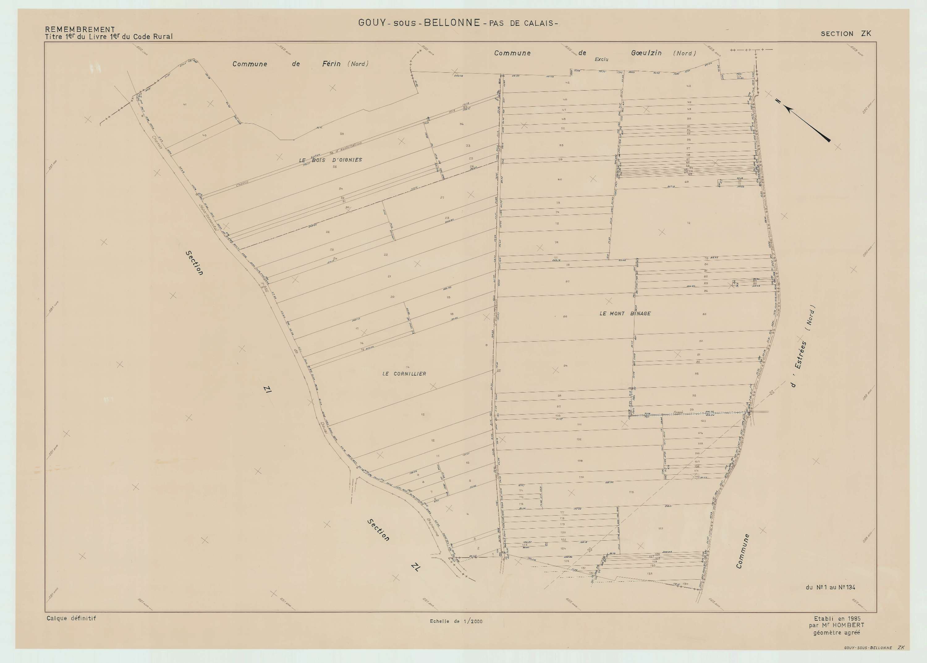 Gouy-sous-Bellonne - Plan de remembrement : section ZK.