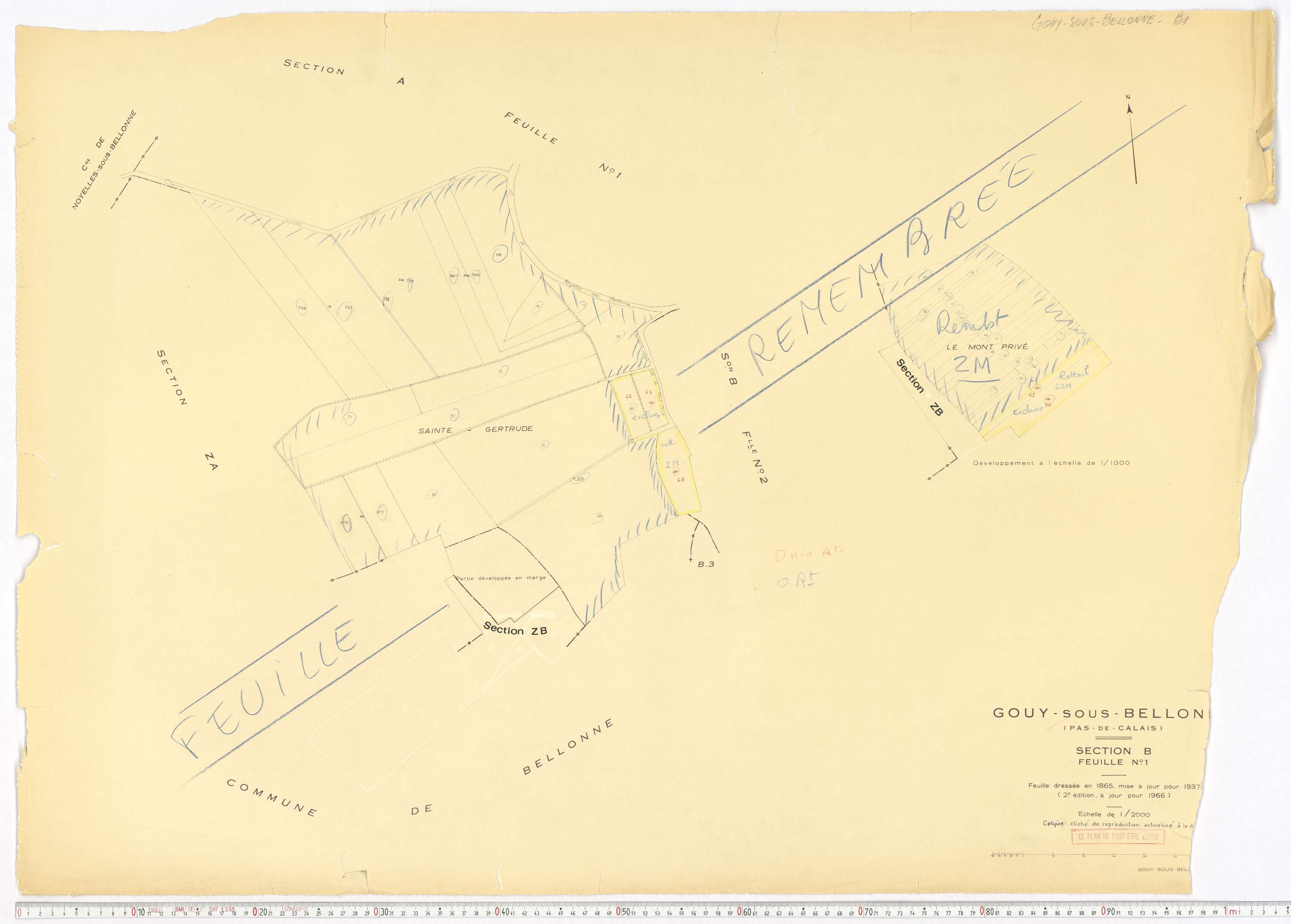 Gouy-sous-Bellonne - Section B, feuille 1.