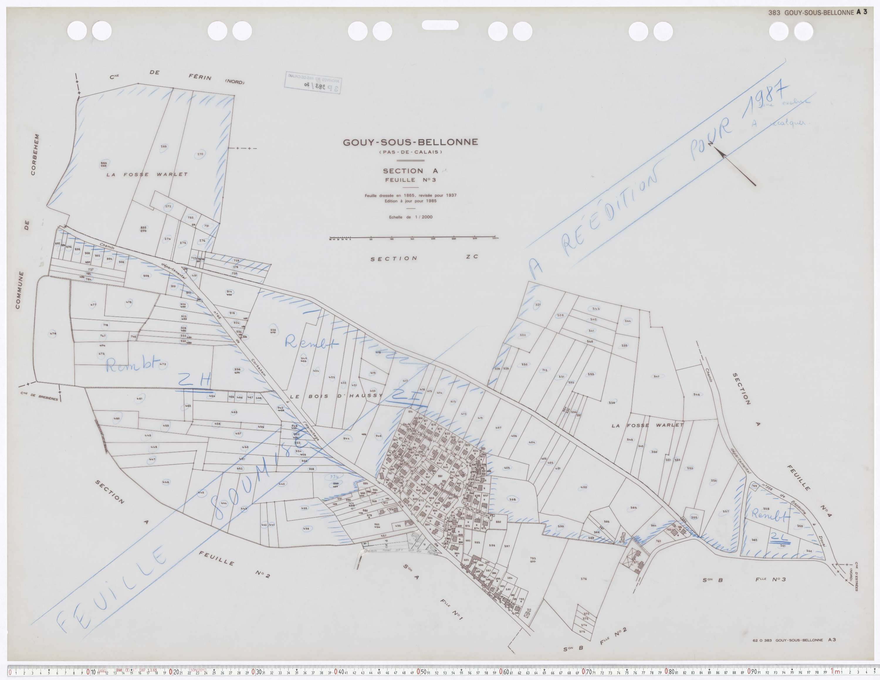 Gouy-sous-Bellonne - Section A, feuille 3.