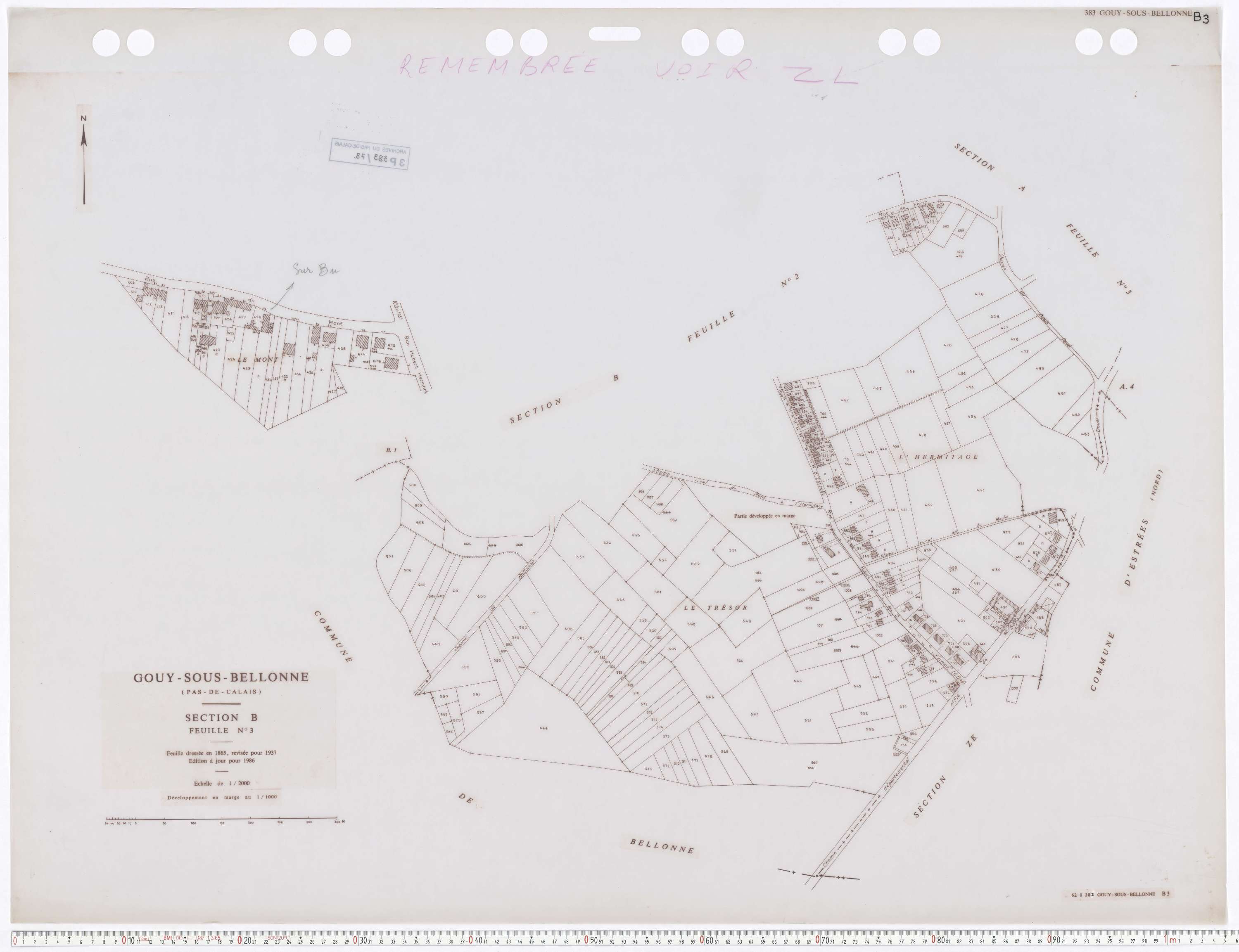 Gouy-sous-Bellonne - Section B, feuille 3.