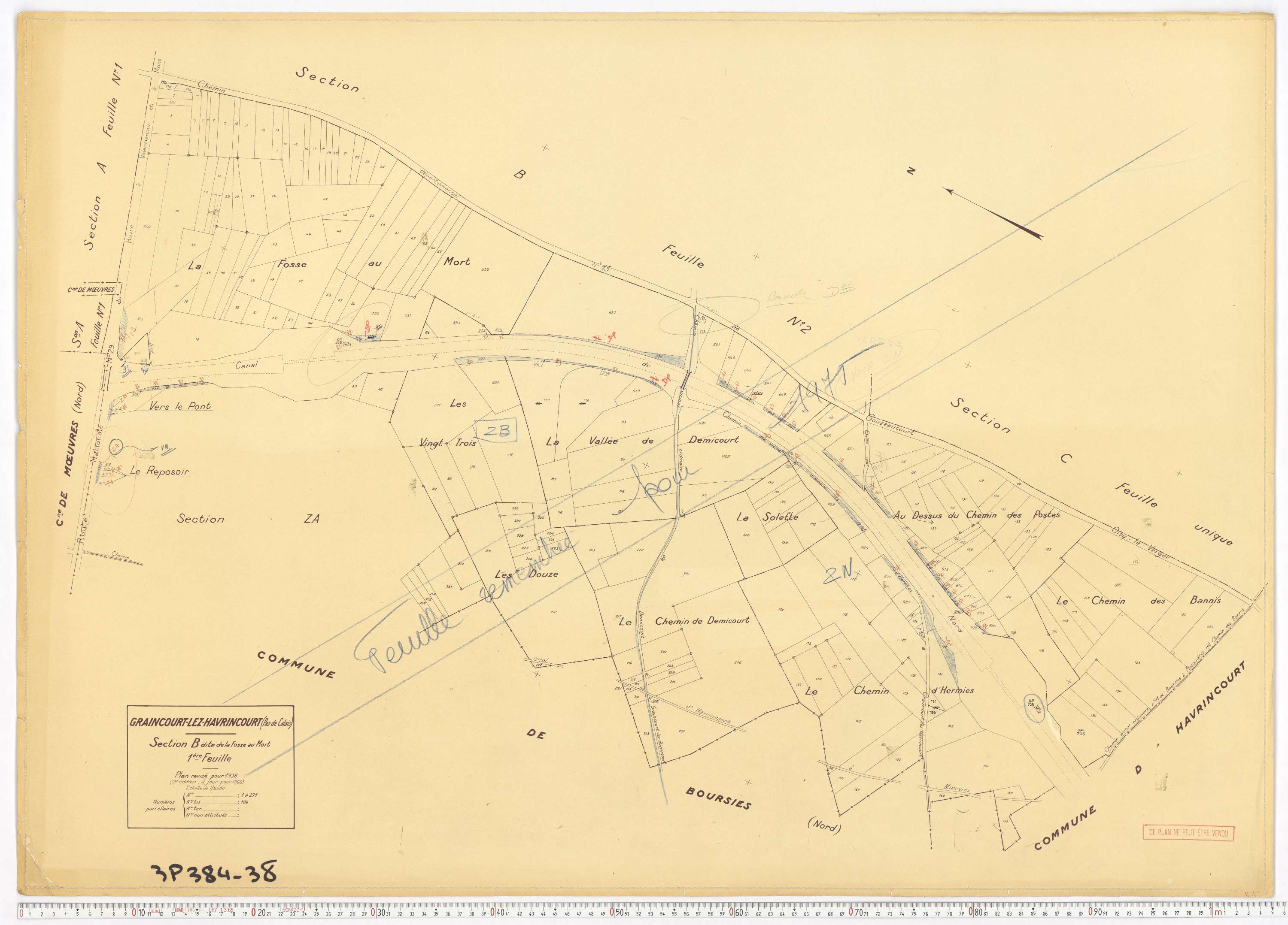 Graincourt-lès-Havrincourt - Section B, feuille 1.