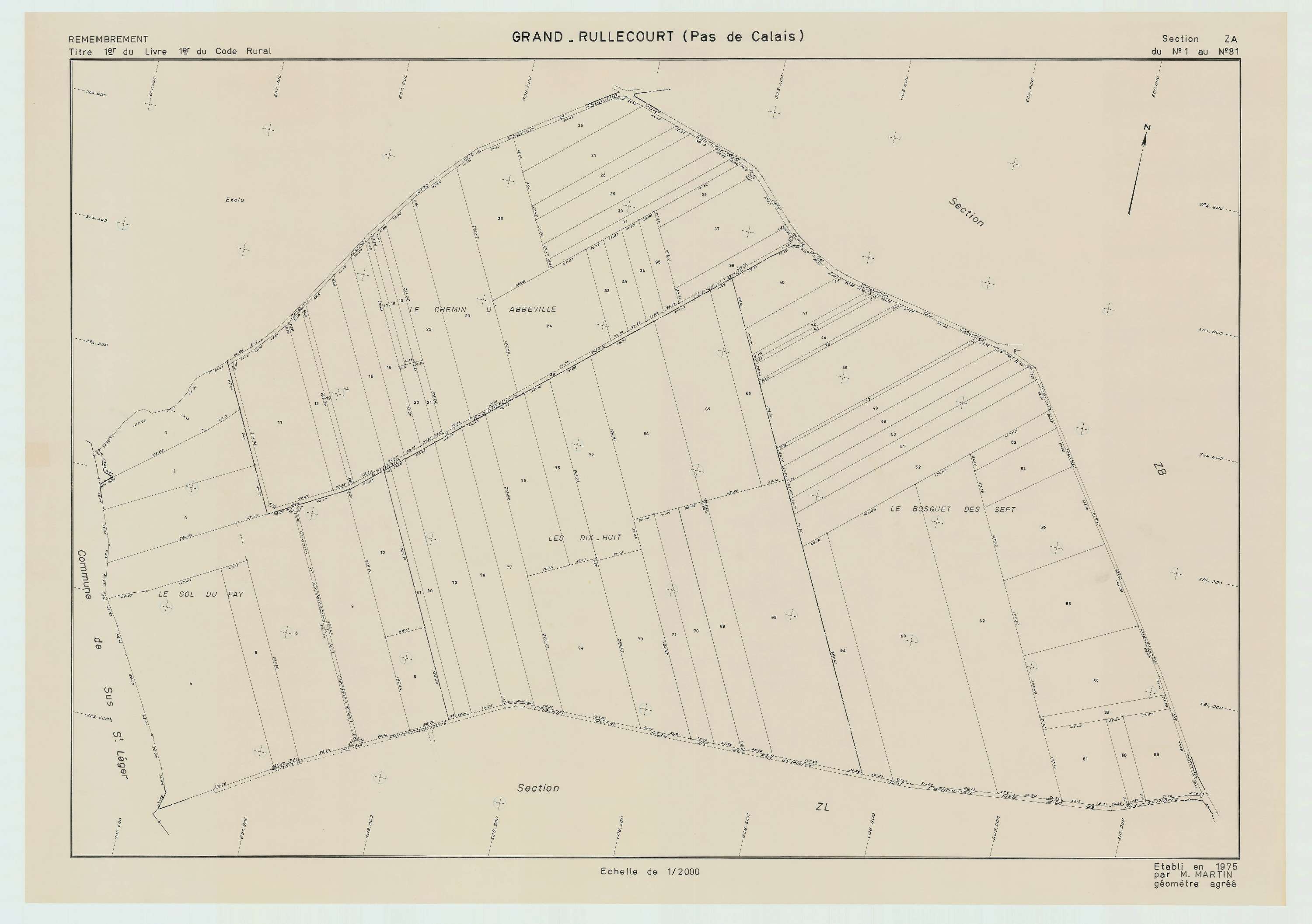 Grand-Rullecourt - Plan de remembrement : section ZA.