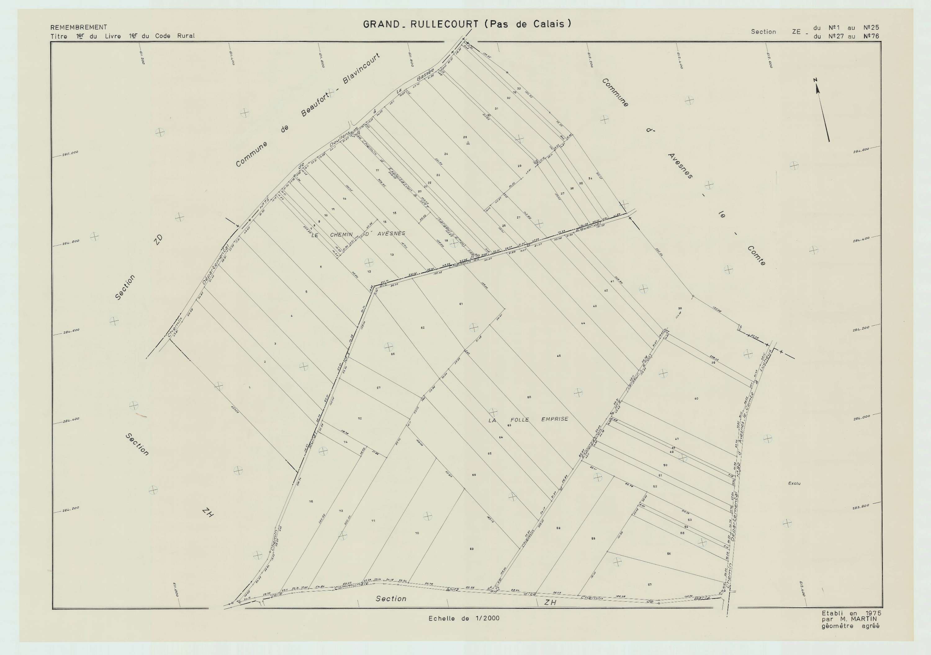 Grand-Rullecourt - Plan de remembrement : section ZE.