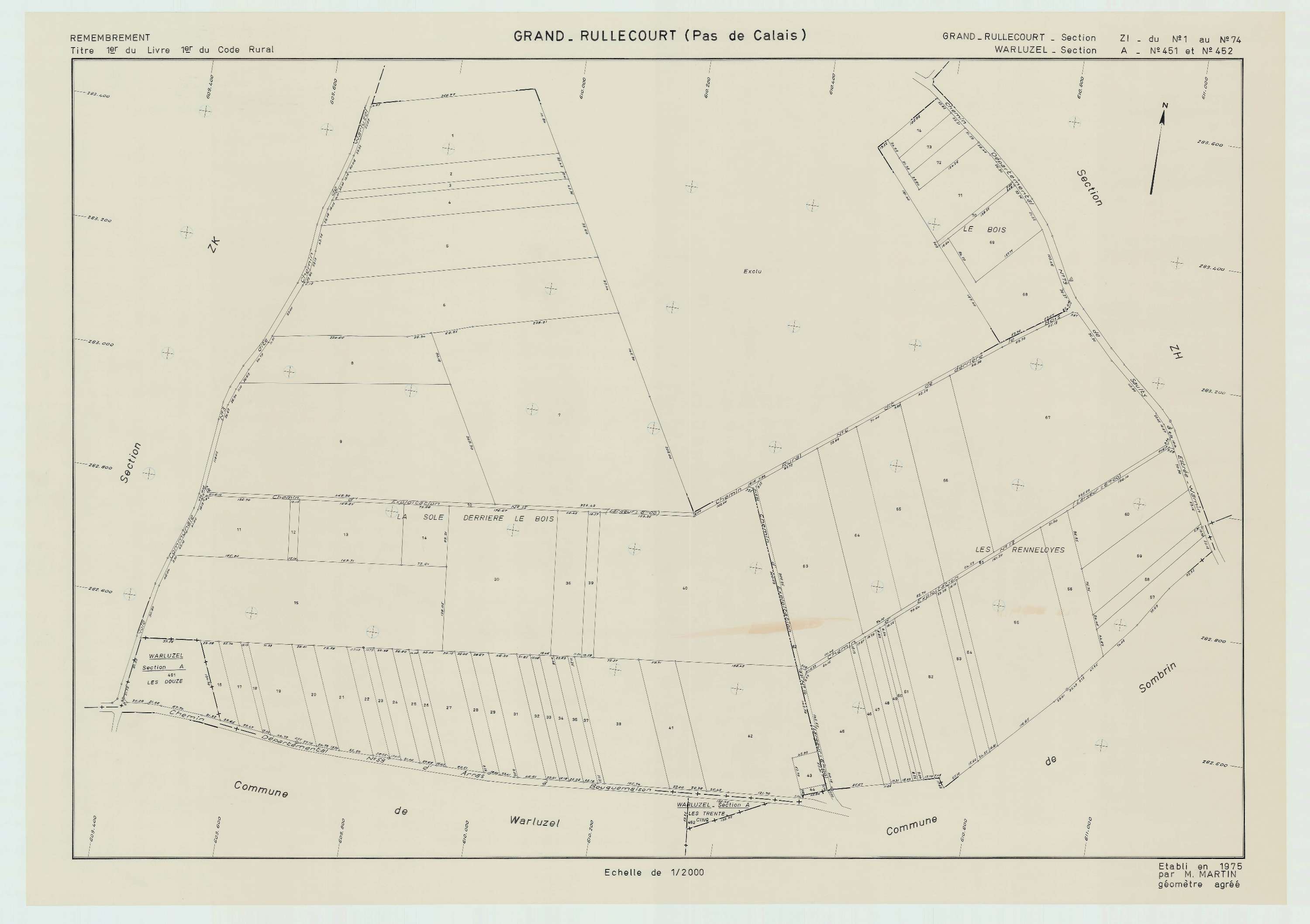 Grand-Rullecourt - Plan de remembrement : section ZI.