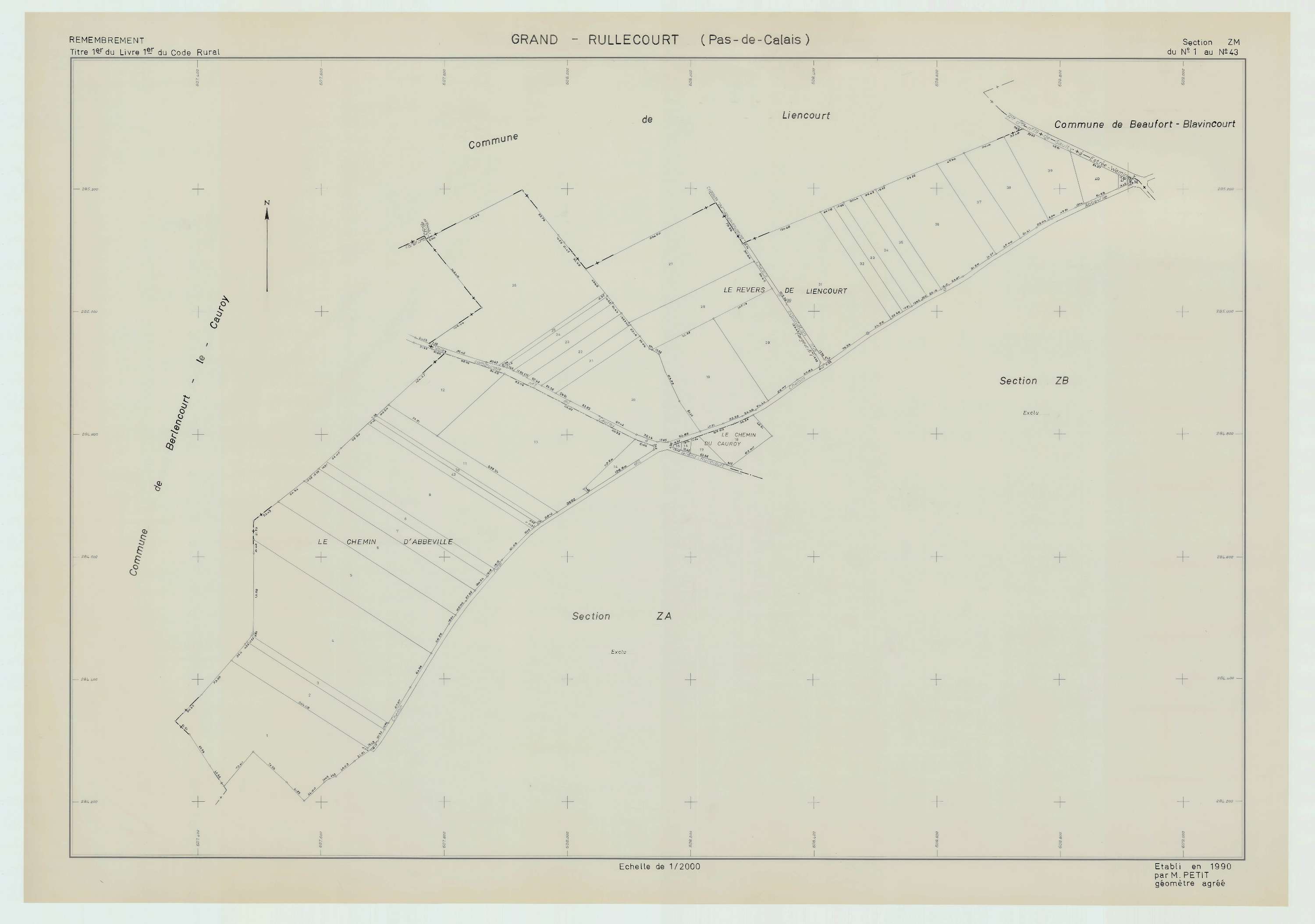 Grand-Rullecourt - Plan de remembrement : section ZM.