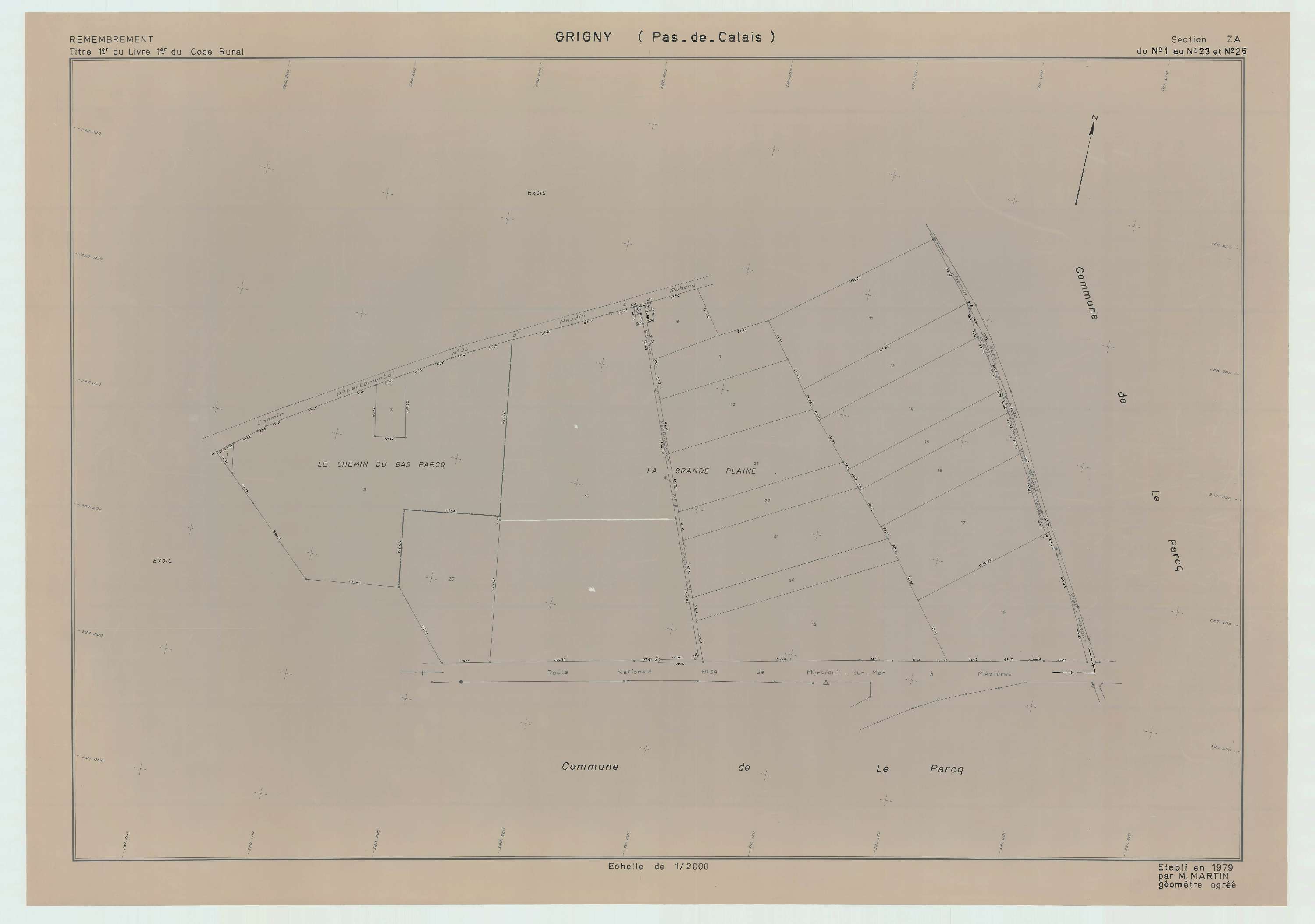 Grigny - Plan de remembrement : section ZA.