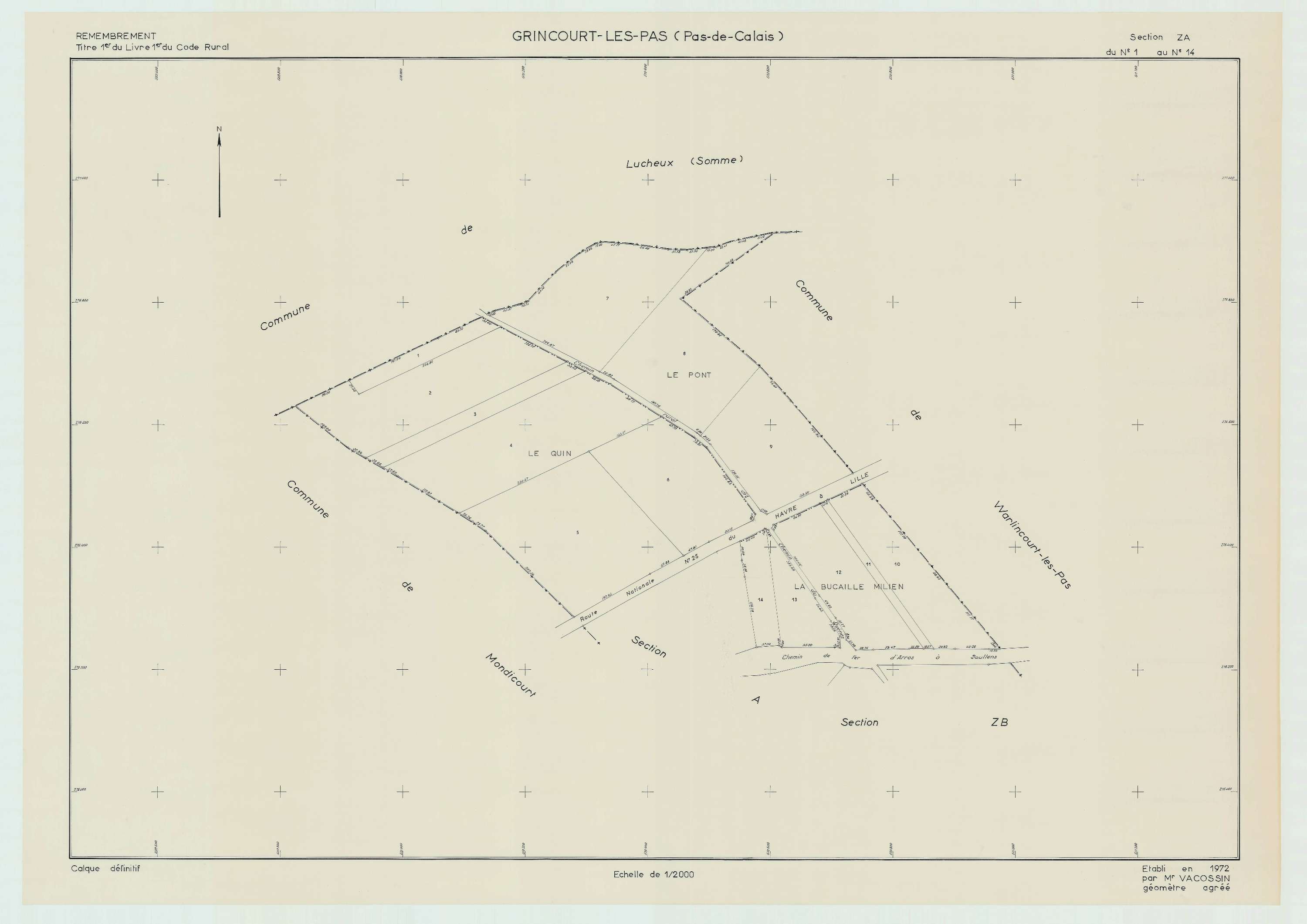 Grincourt-lès-Pas - Plan de remembrement : section ZA.