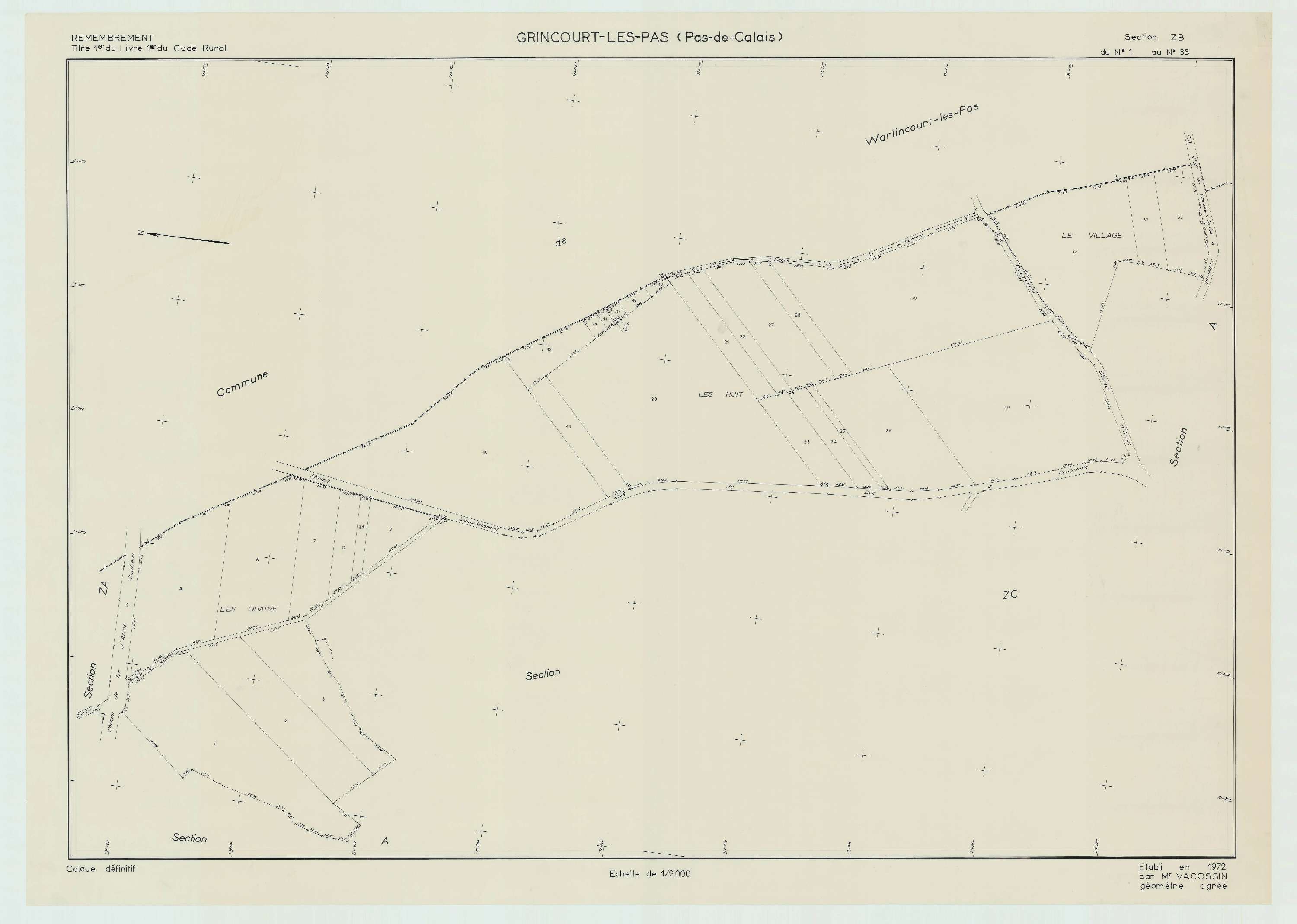 Grincourt-lès-Pas - Plan de remembrement : section ZB.
