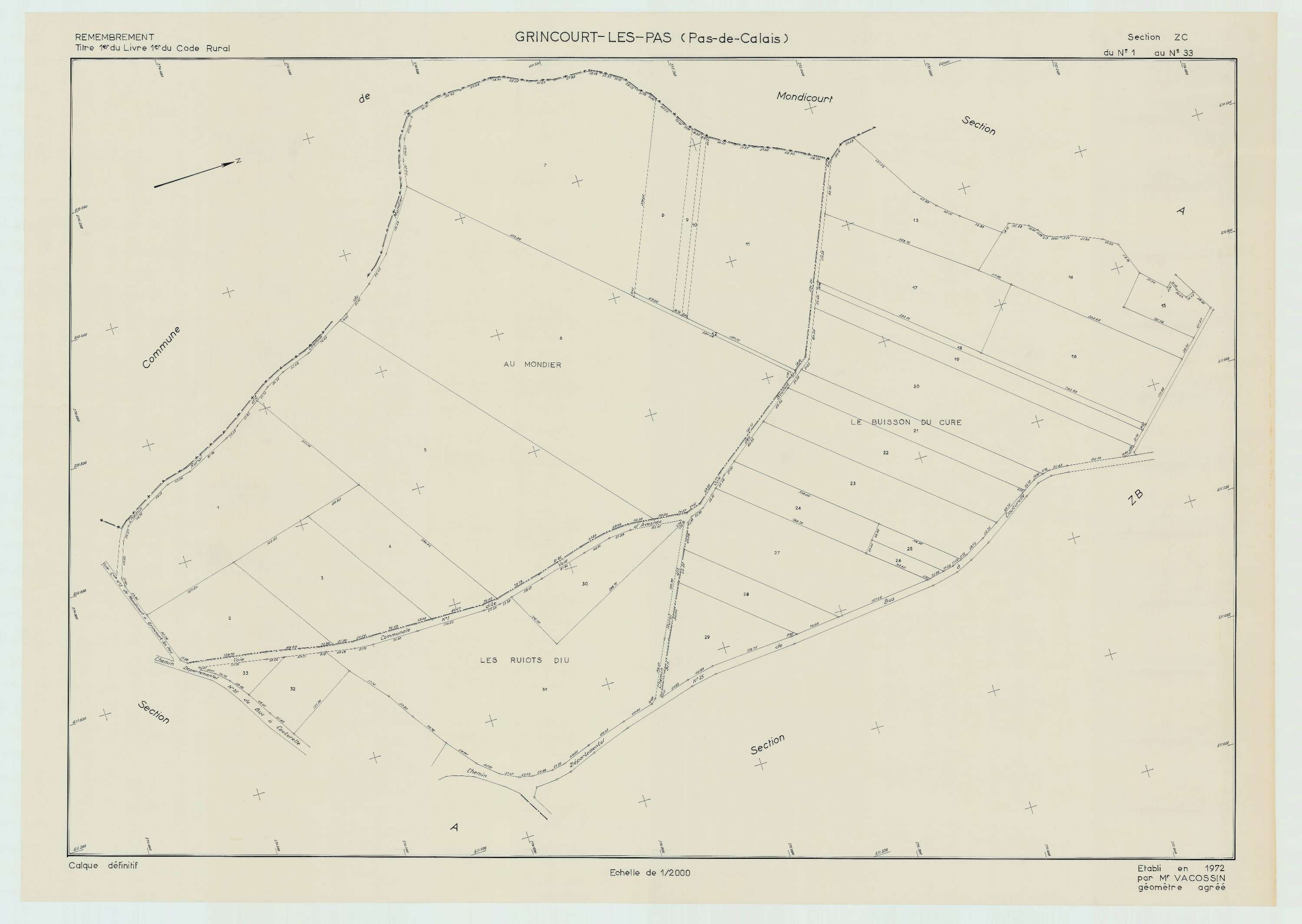 Grincourt-lès-Pas - Plan de remembrement : section ZC.