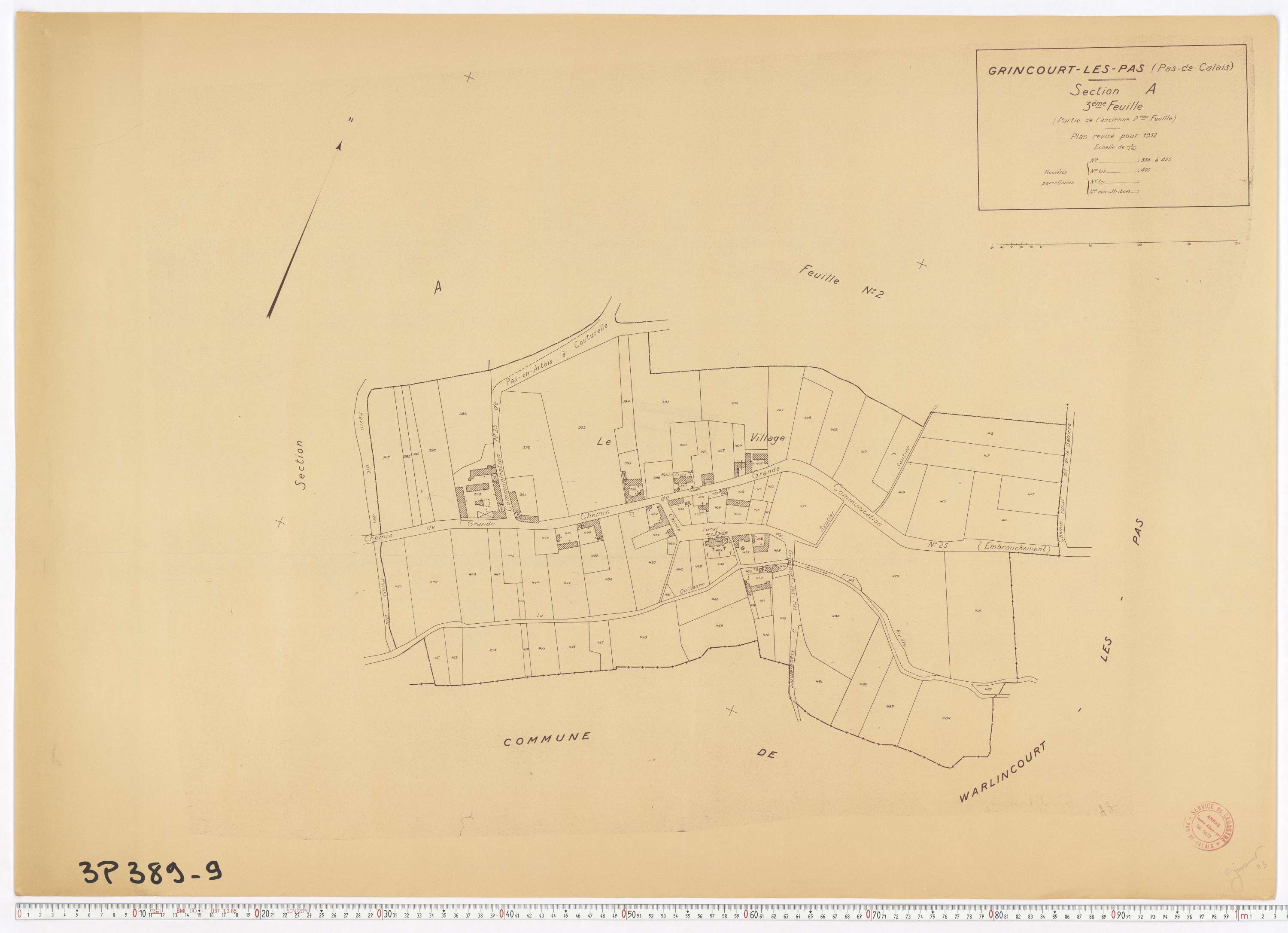 Grincourt-lès-Pas - Section A, feuille 3.