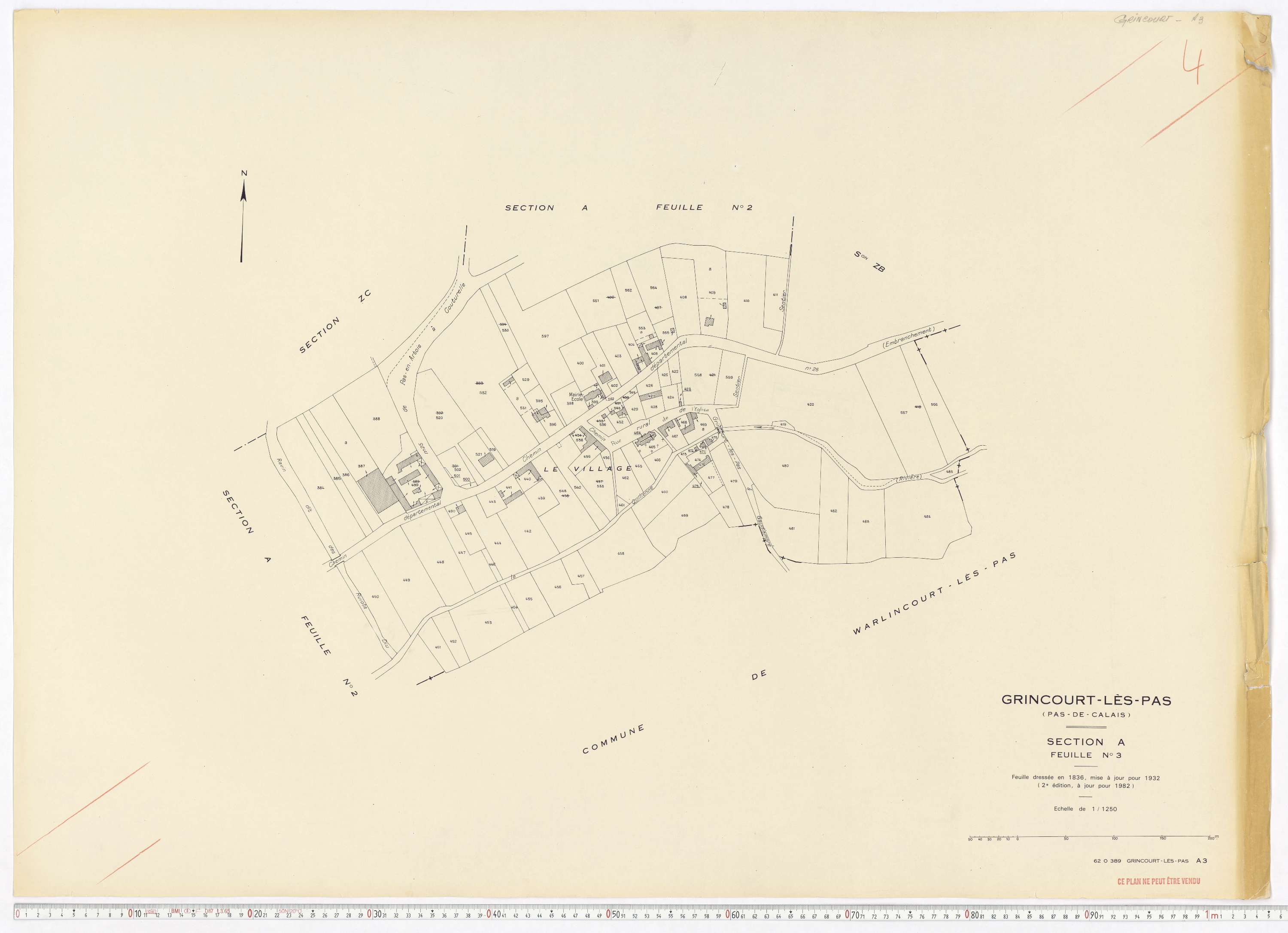 Grincourt-lès-Pas - Section A, feuille 3.