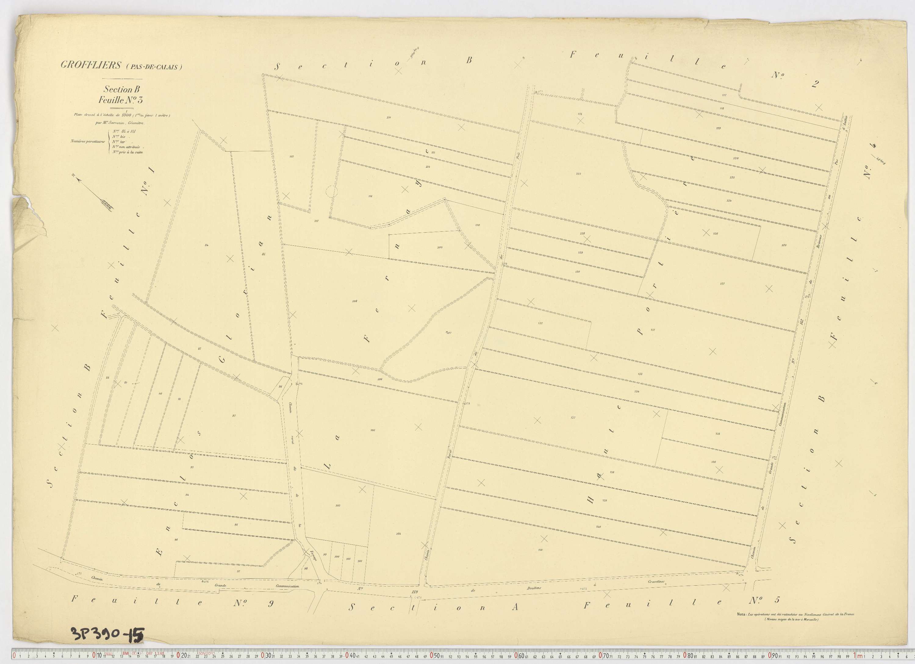 Groffliers - Section B, feuille 3.