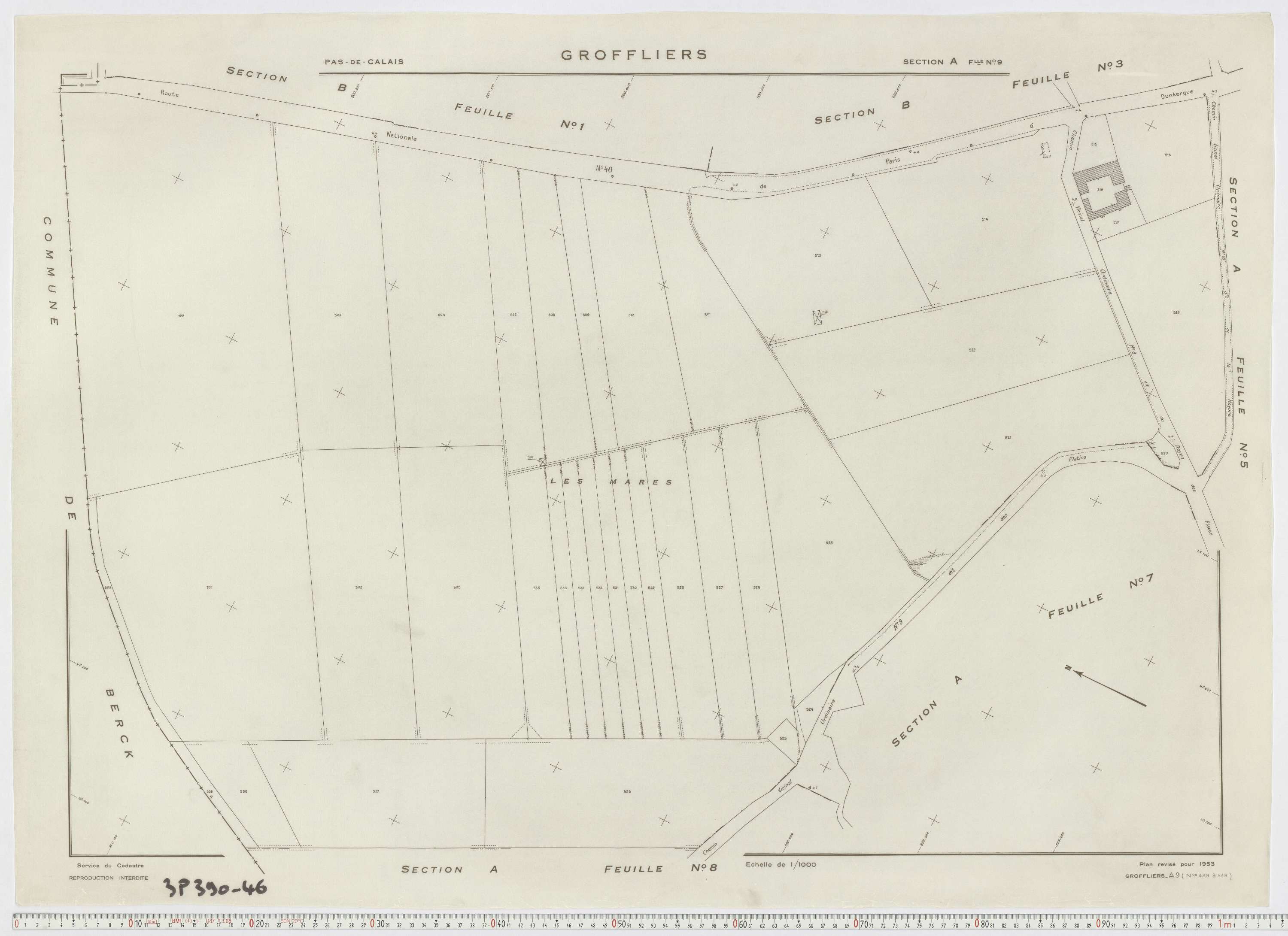 Groffliers - Section A, feuille 9.
