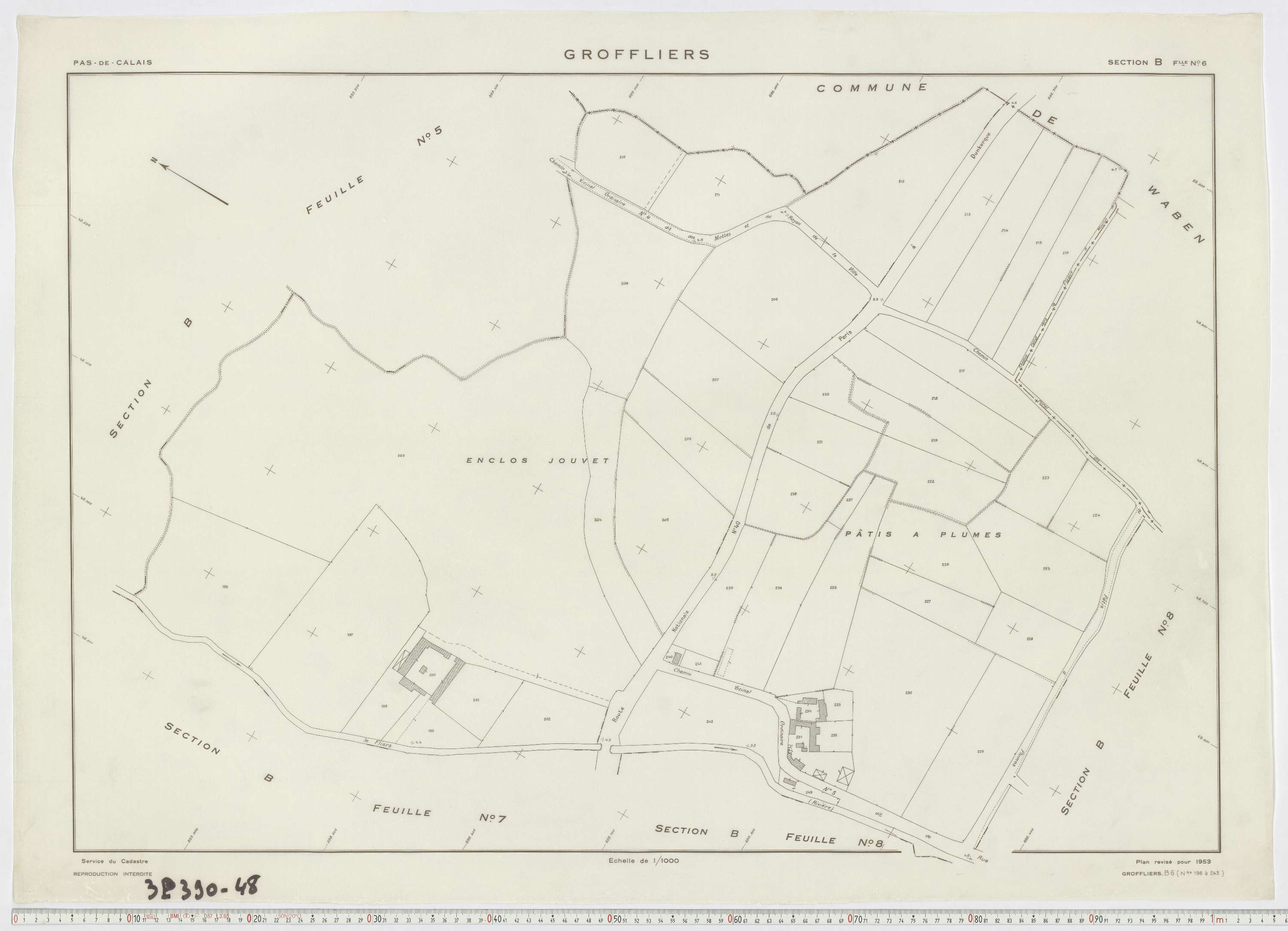 Groffliers - Section B, feuille 6.