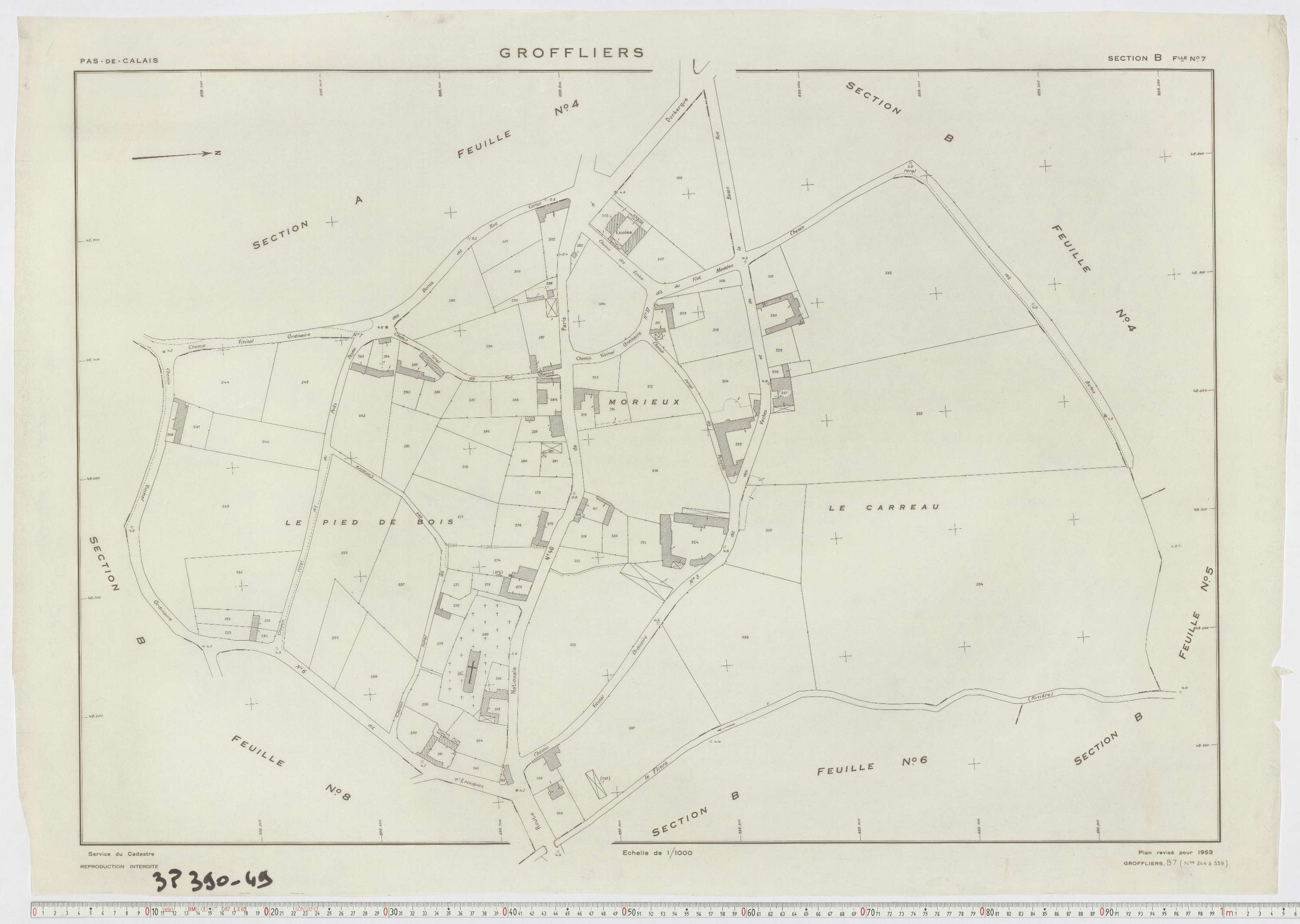 Groffliers - Section B, feuille 7.