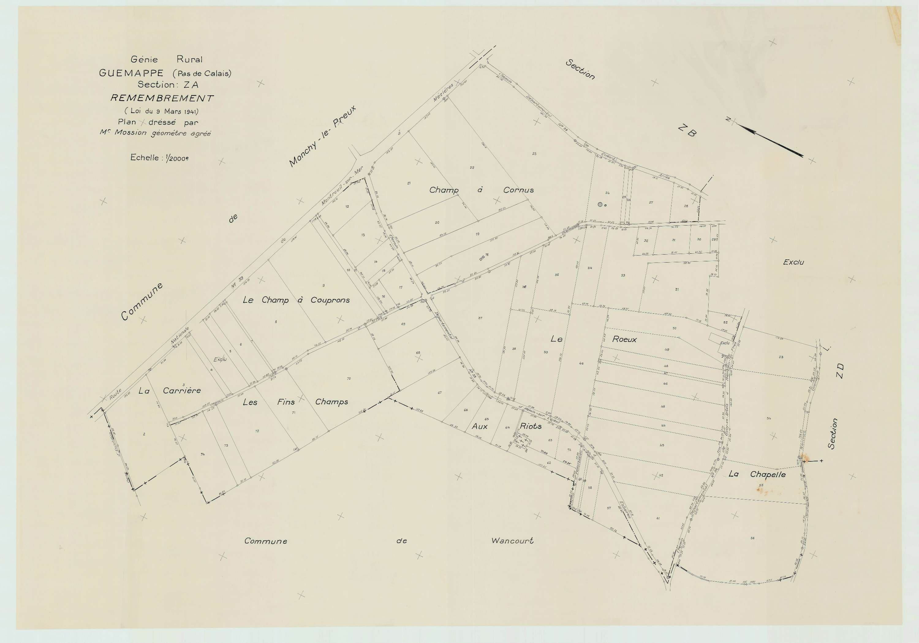 Guémappe - Plan de remembrement : section ZA.