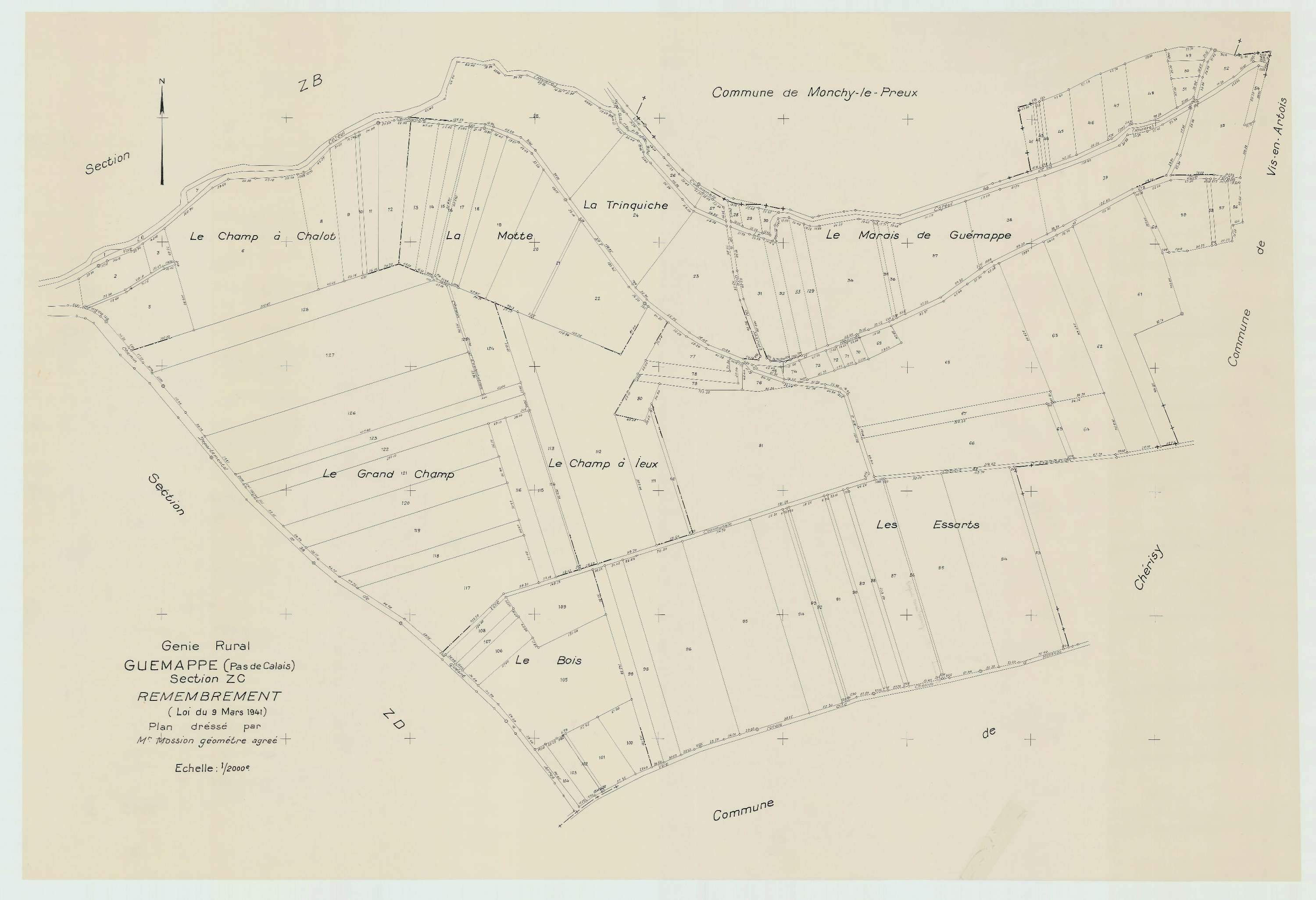 Guémappe - Plan de remembrement : section ZC.